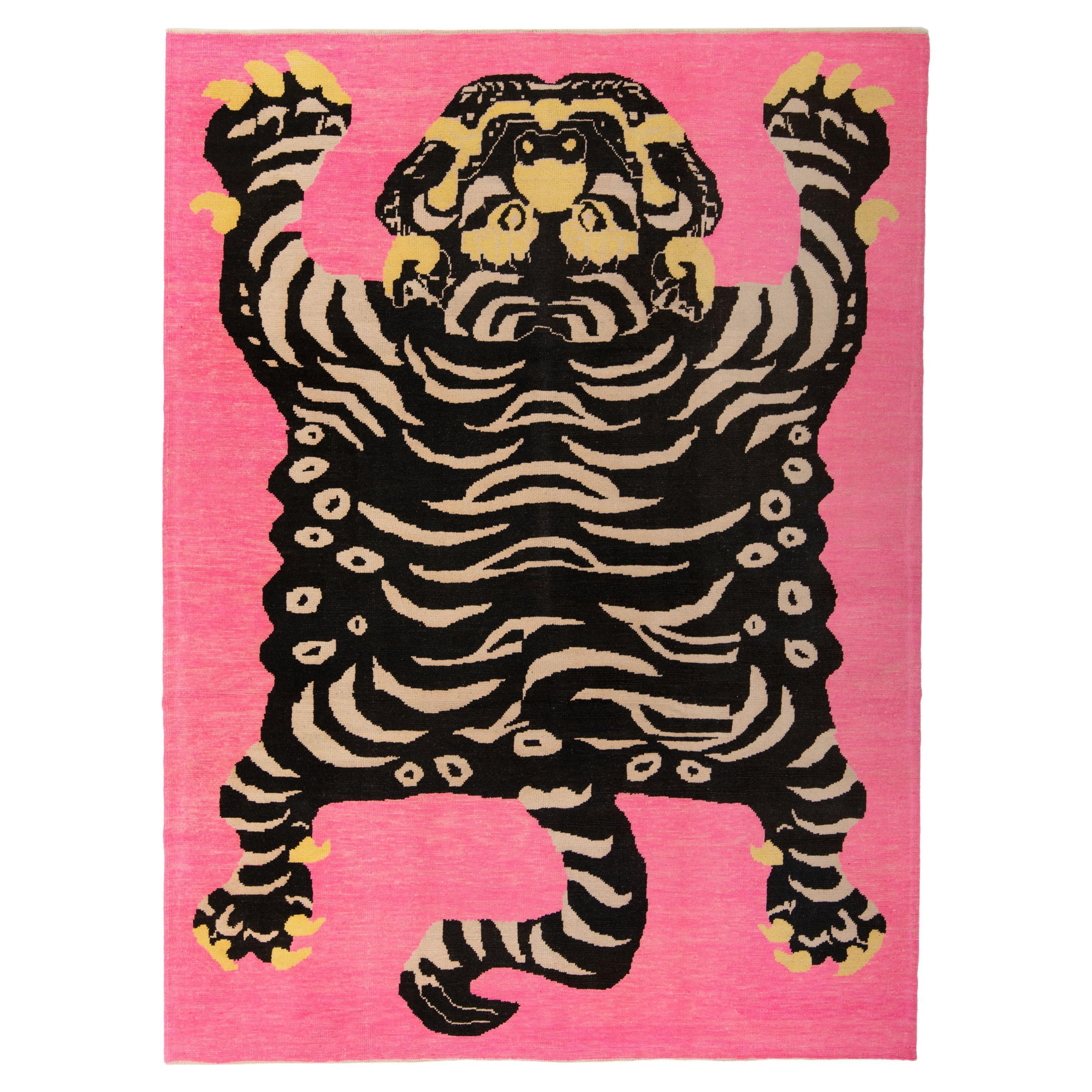abc carpet Pink Contemporary Tiger Wool Rug - 9'5" x 12'4"