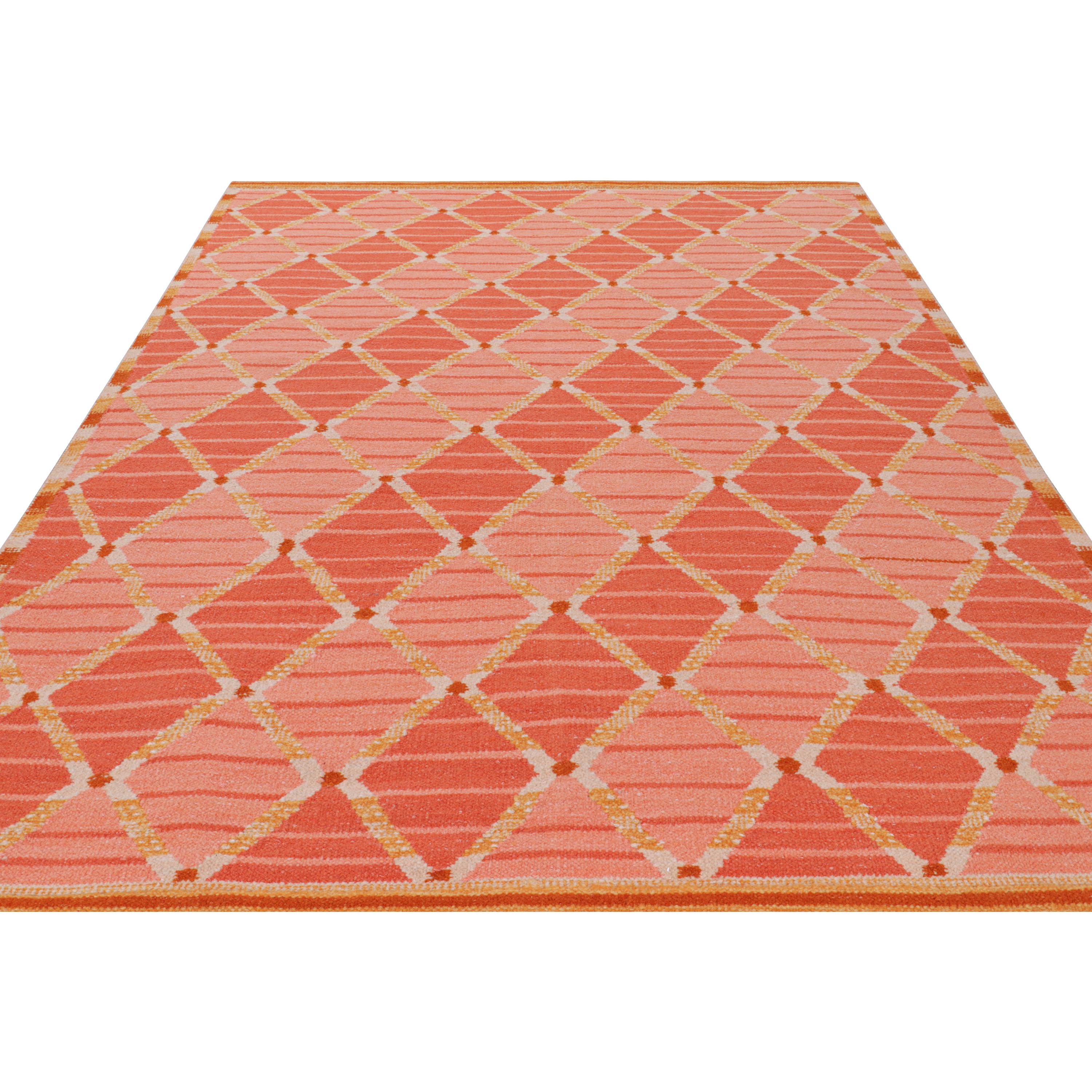 Schwedisch inspirierter Flachgewebe-Wollteppich in Rosa - 8'3