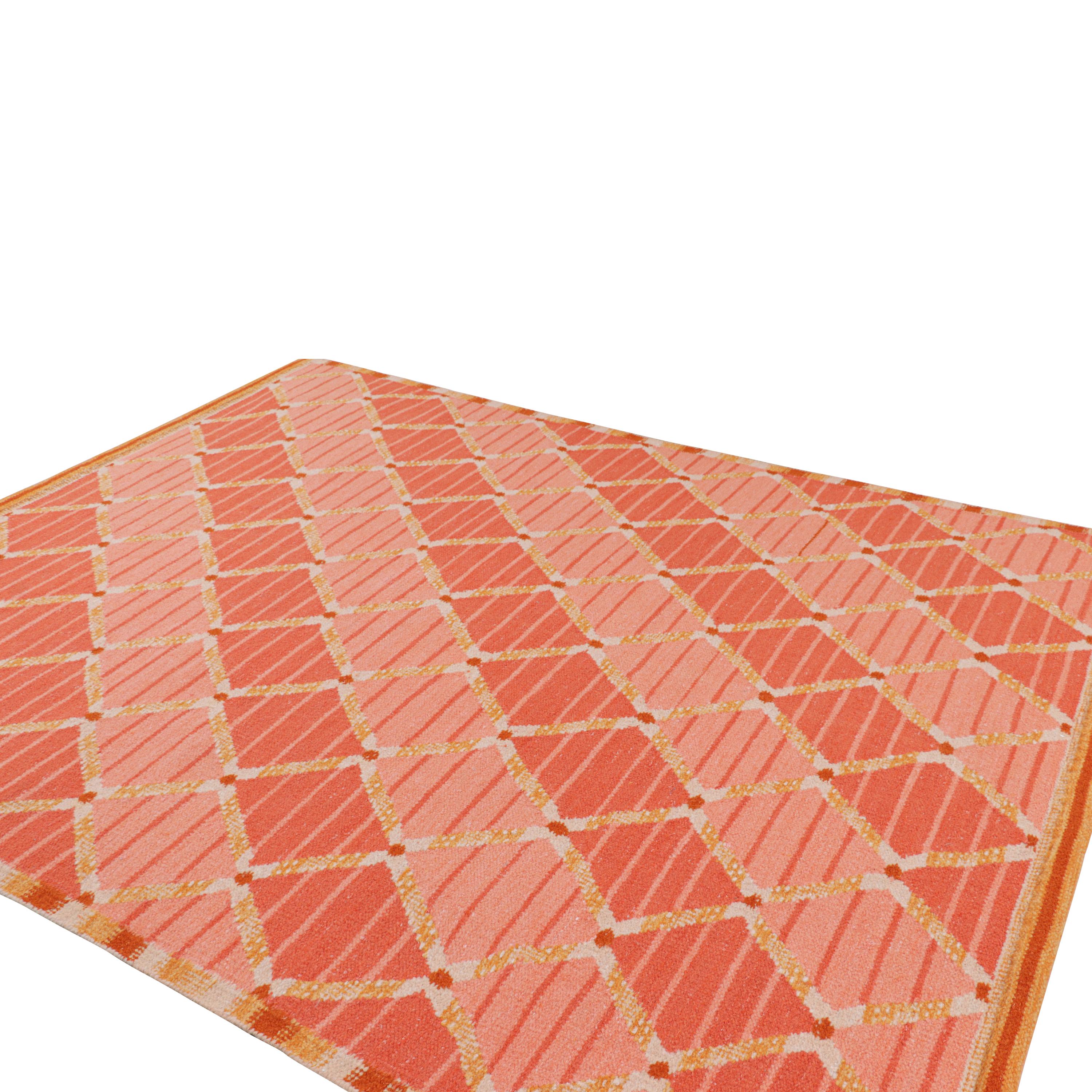 Schwedisch inspirierter Flachgewebe-Wollteppich in Rosa - 8'3