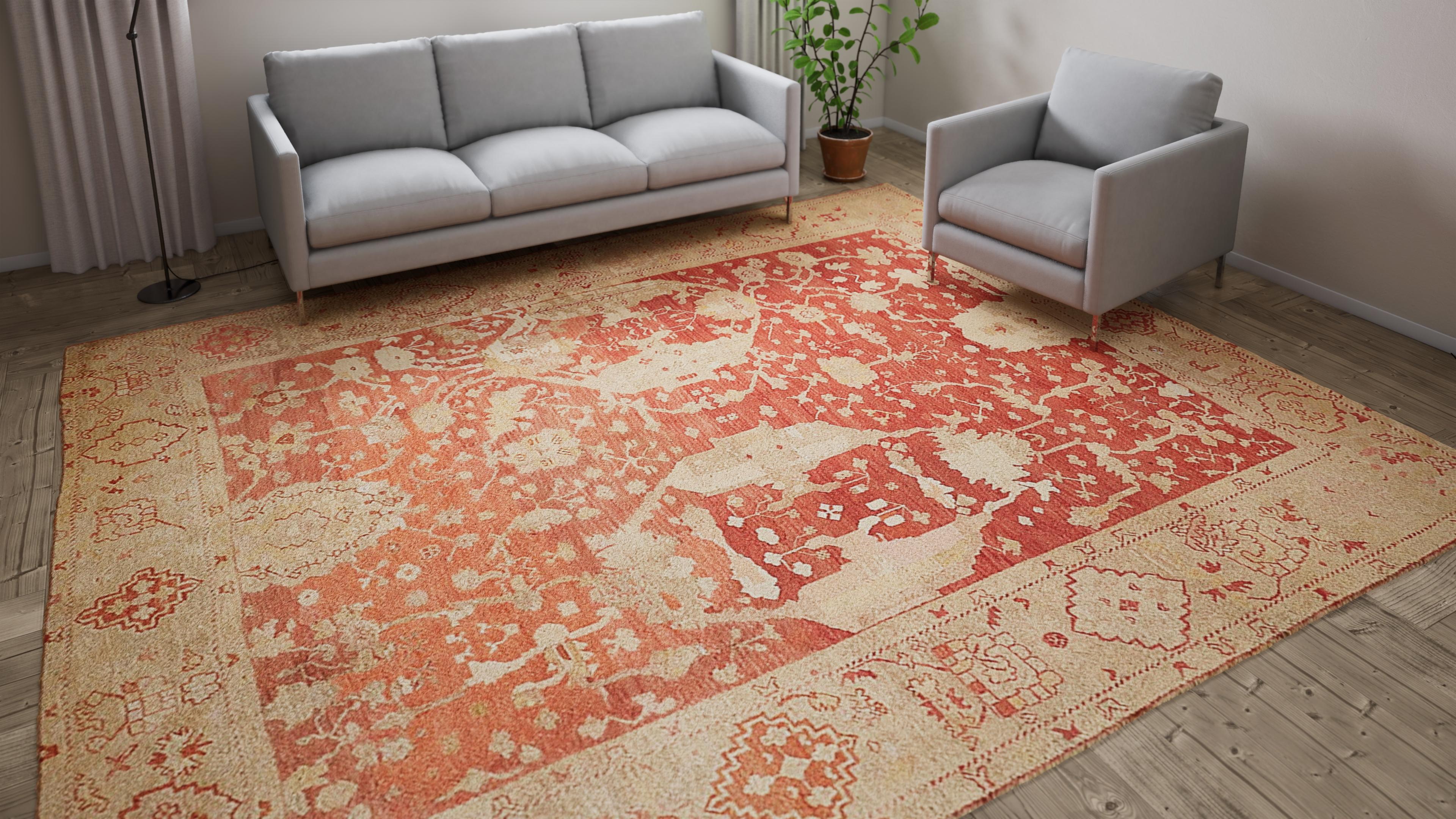 Hand-Knotted abc carpet Red Antique Turkish Oushak Rug - 10'1