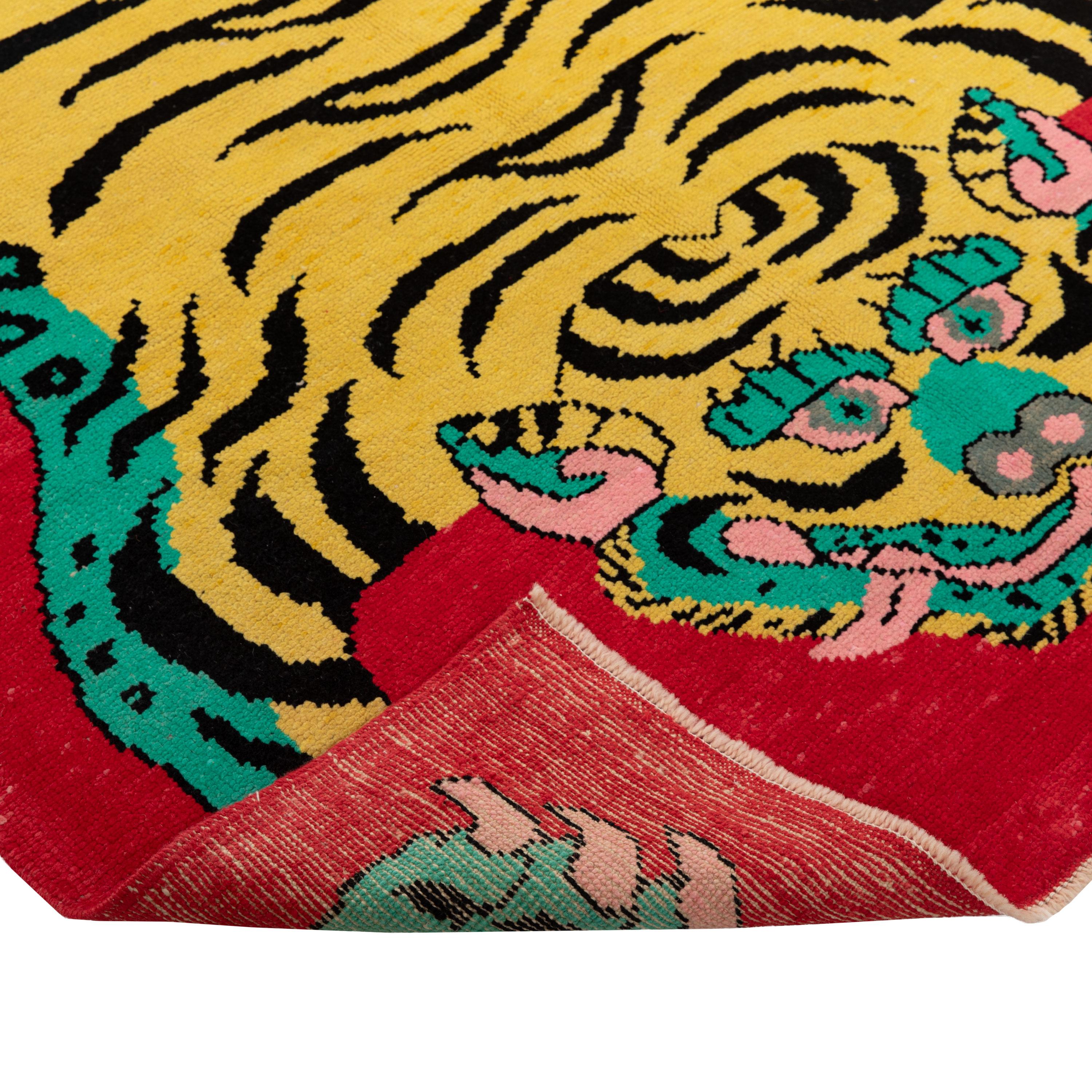 Moderne abc carpet Tapis en laine tigré contemporain rouge - 5'8