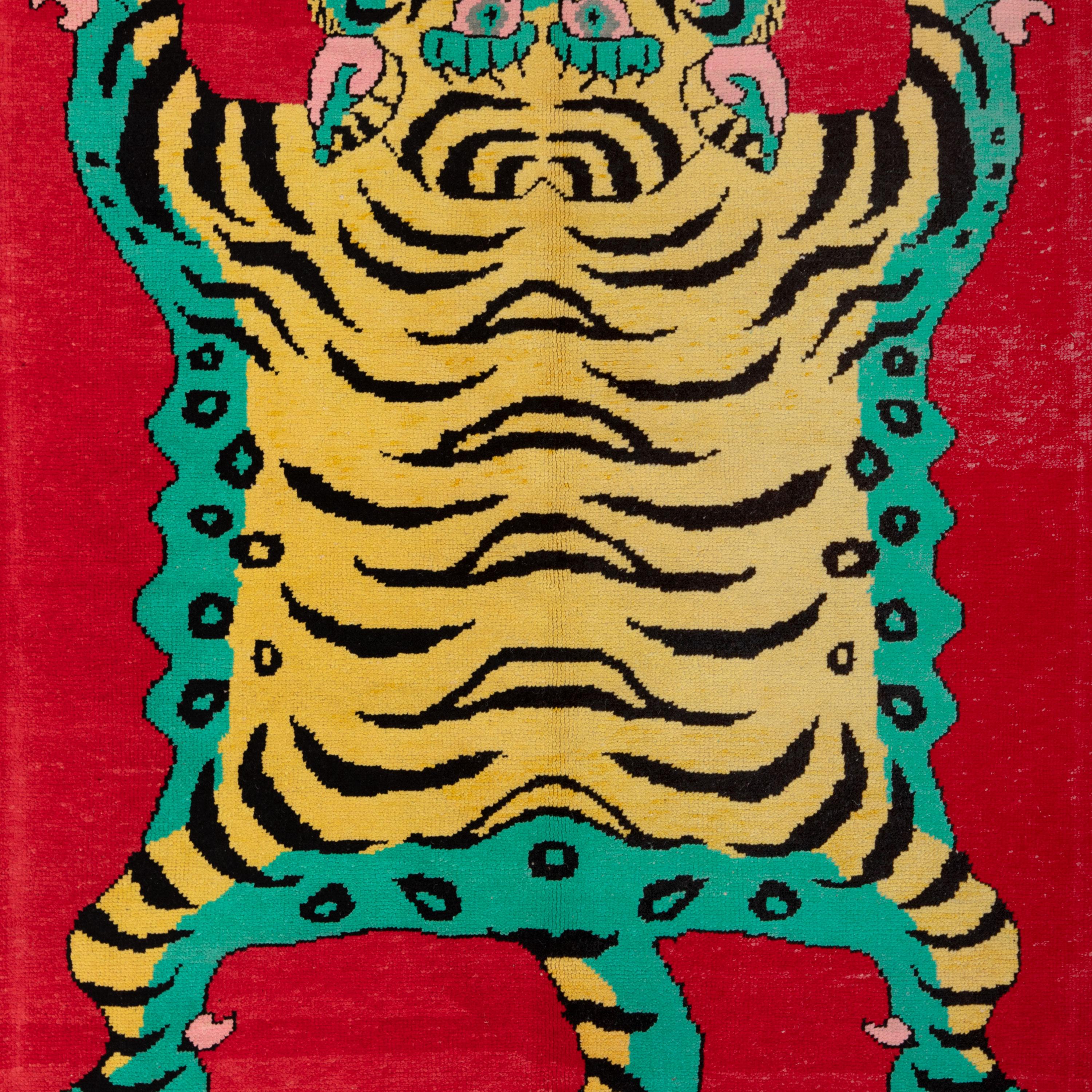 Noué à la main abc carpet Tapis en laine tigré contemporain rouge - 5'8