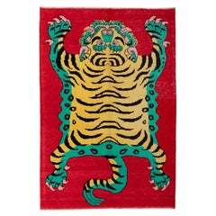 abc carpet Tapis en laine tigré contemporain rouge - 5'8" x 8'2".
