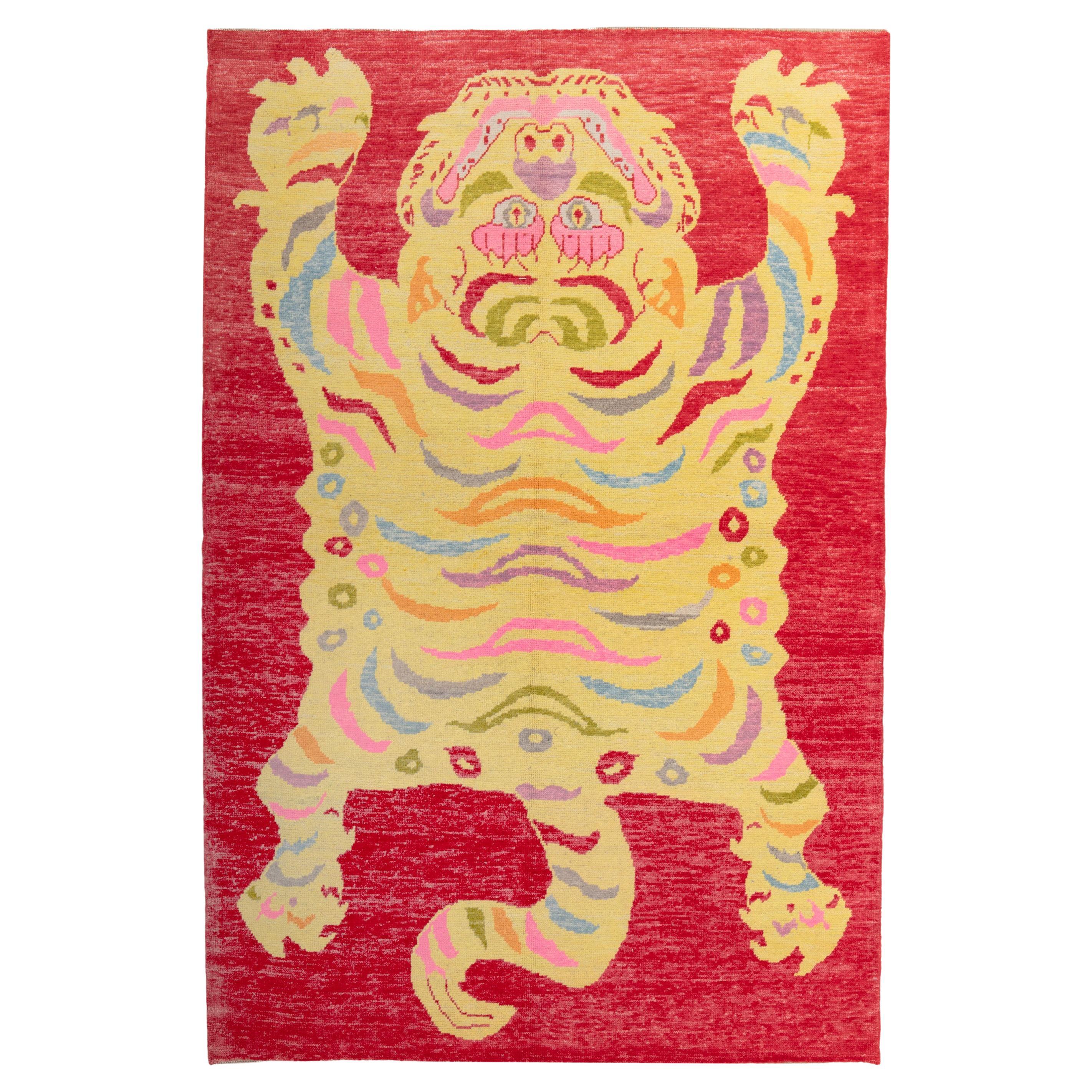 abc carpet Red Contemporary Tiger Wool Rug - 6'8" x 9'11"