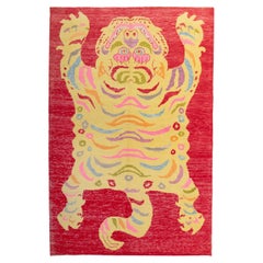 abc carpet Red Contemporary Tiger Wool Rug - 6'8" x 9'11"