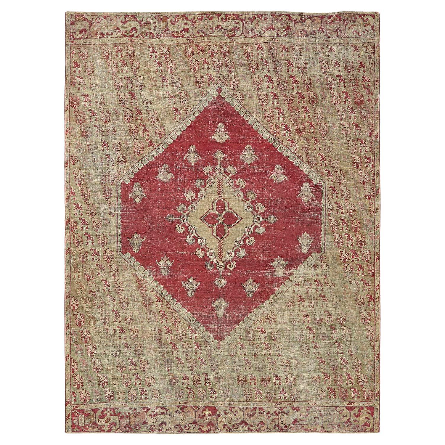 abc carpet Red Vintage Tradtional Konya Wool Rug - 9'1" x 12'2" For Sale