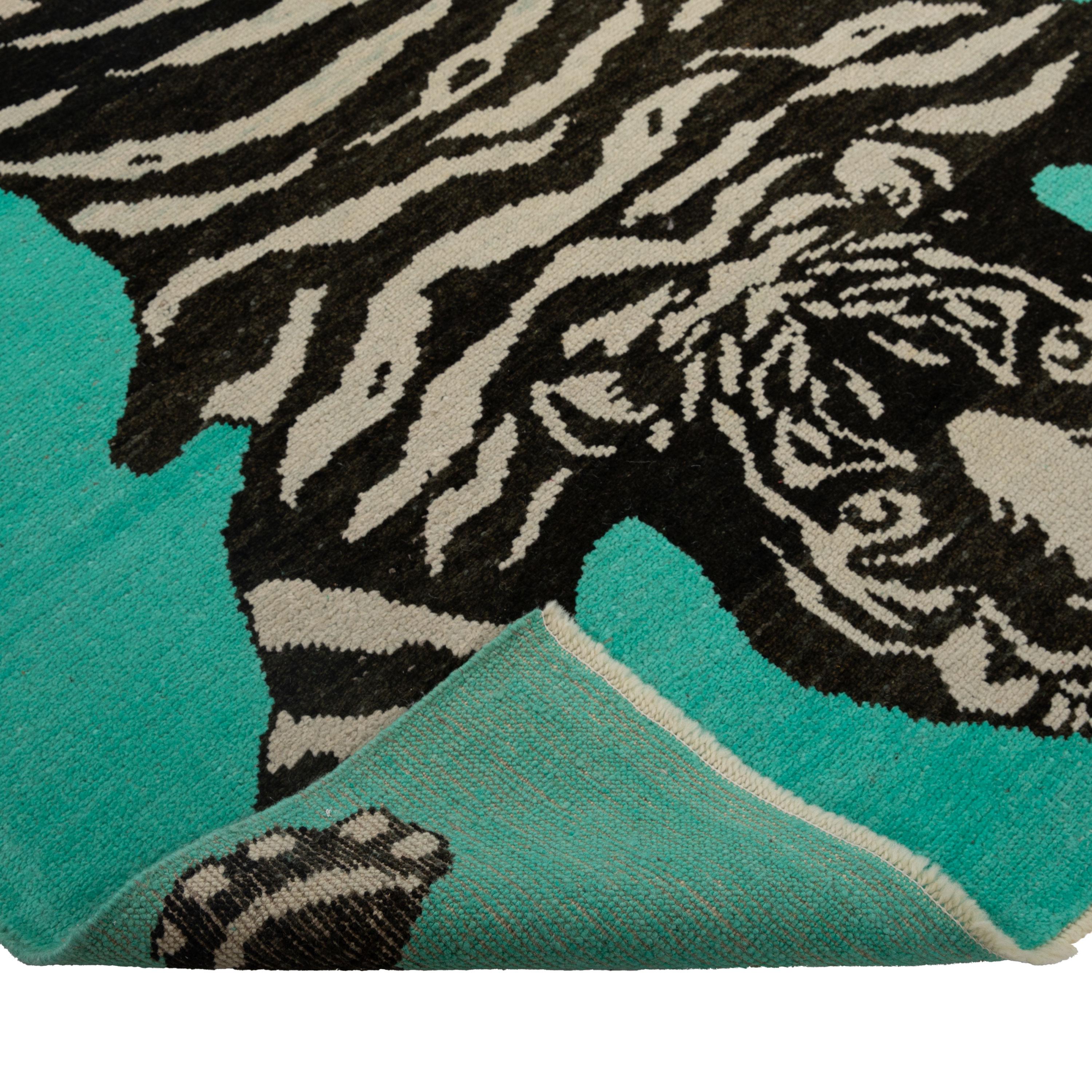 Hand-Knotted abc carpet Teal Tiger Modern Turkish Wool Rug - 5'5