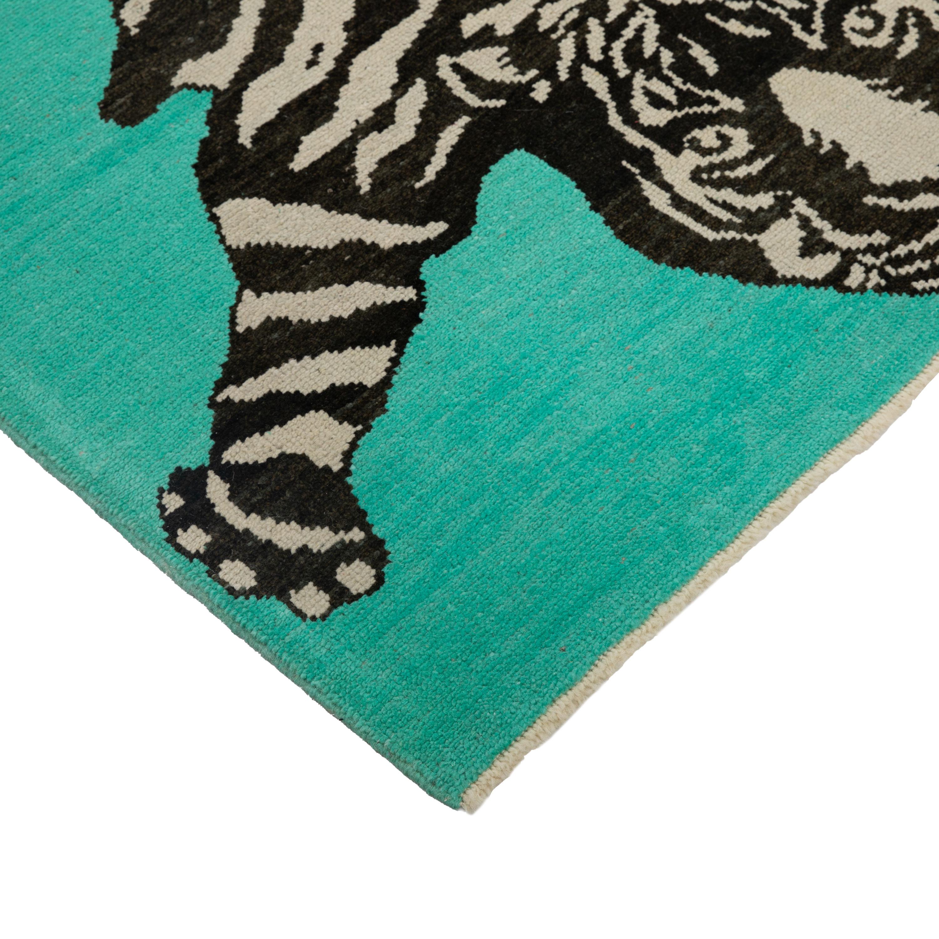 abc carpet Teal Tiger Modern Turkish Wool Rug - 5'5