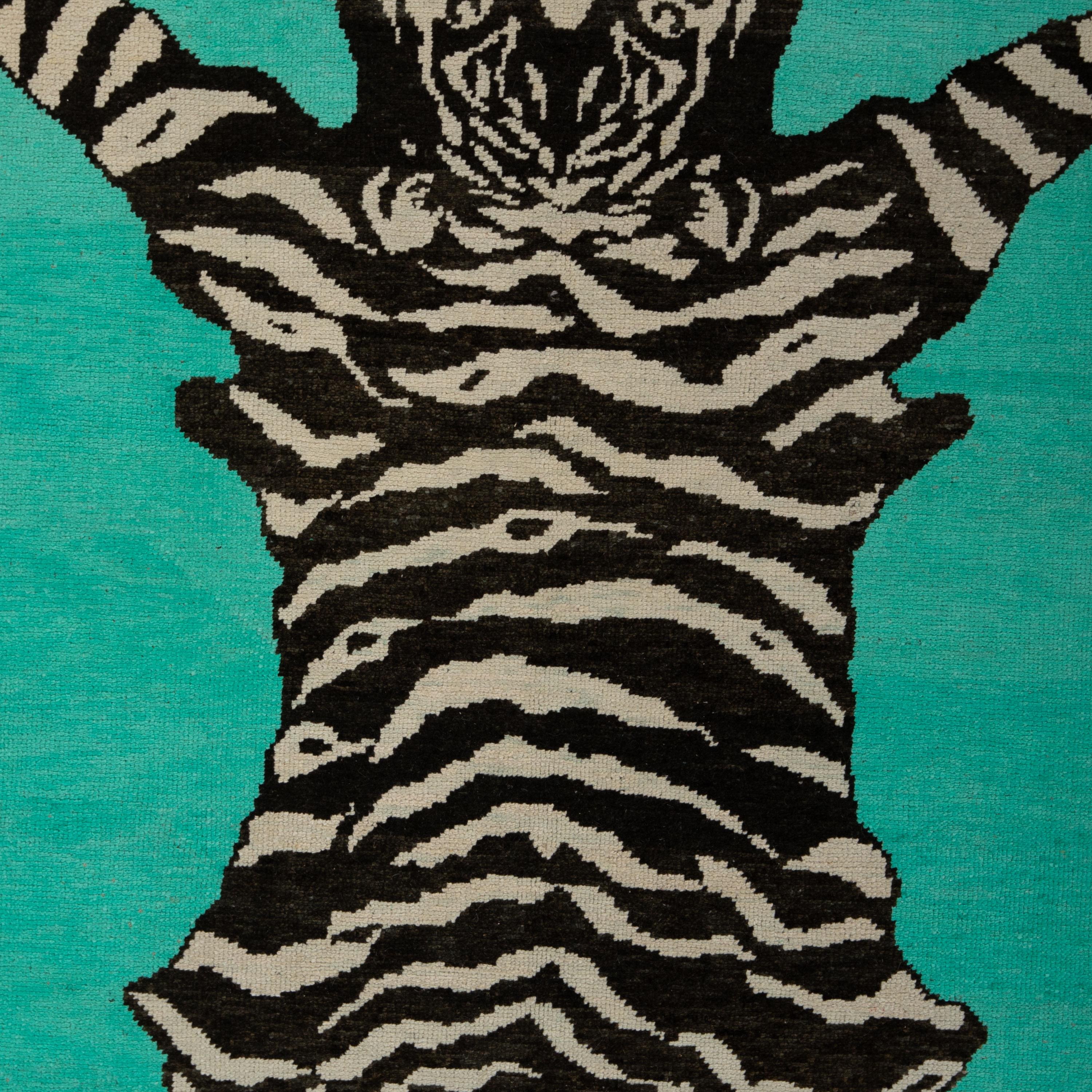 Contemporary abc carpet Teal Tiger Modern Turkish Wool Rug - 5'5