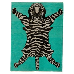 abc carpet Teal Tiger Modern Turkish Wool Rug - 5'5" x 7'2"