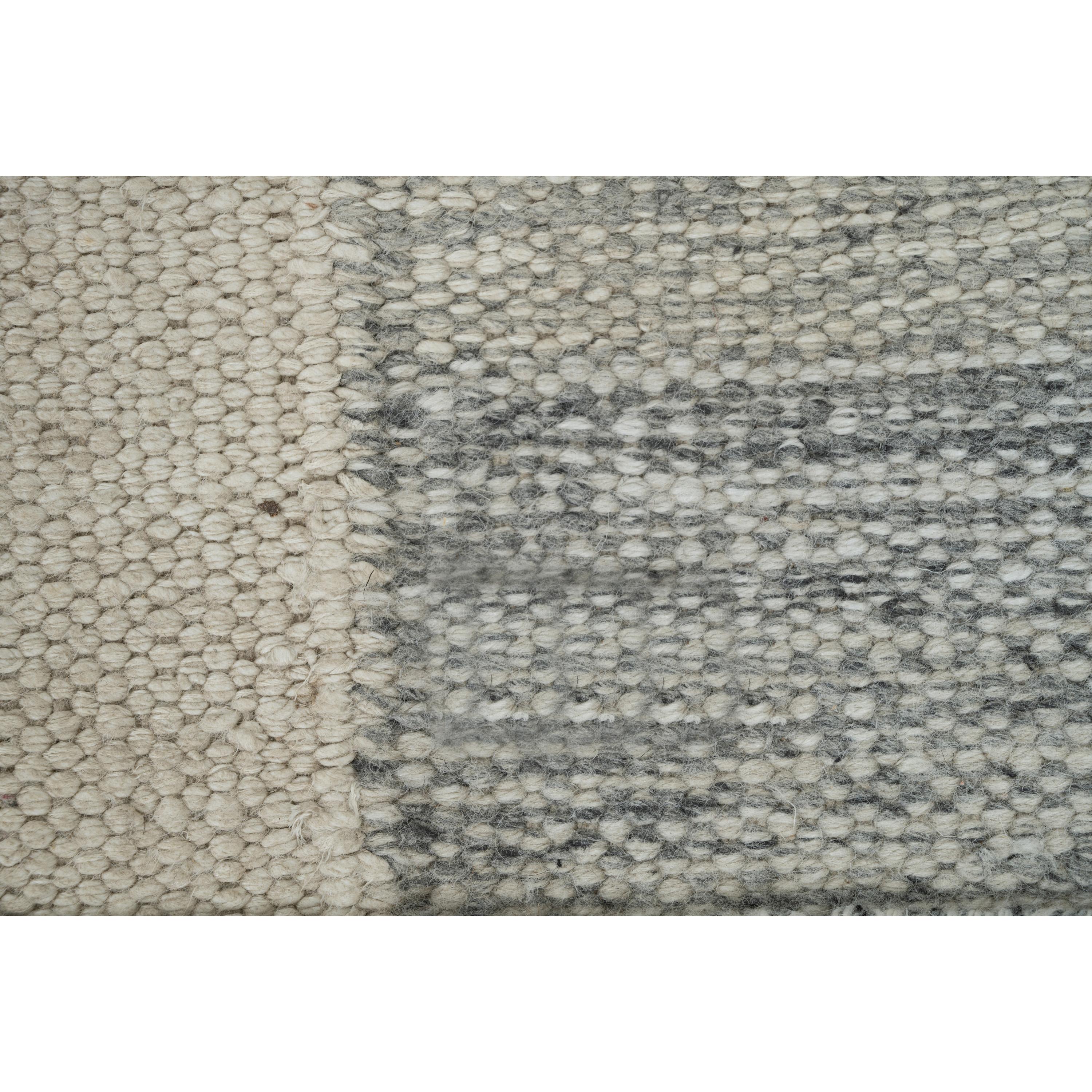 Schwedisch inspirierter Dhurrie-Wollteppich in Weiß & Grau aus abc in Weiß - 8' x 10' (Skandinavische Moderne) im Angebot