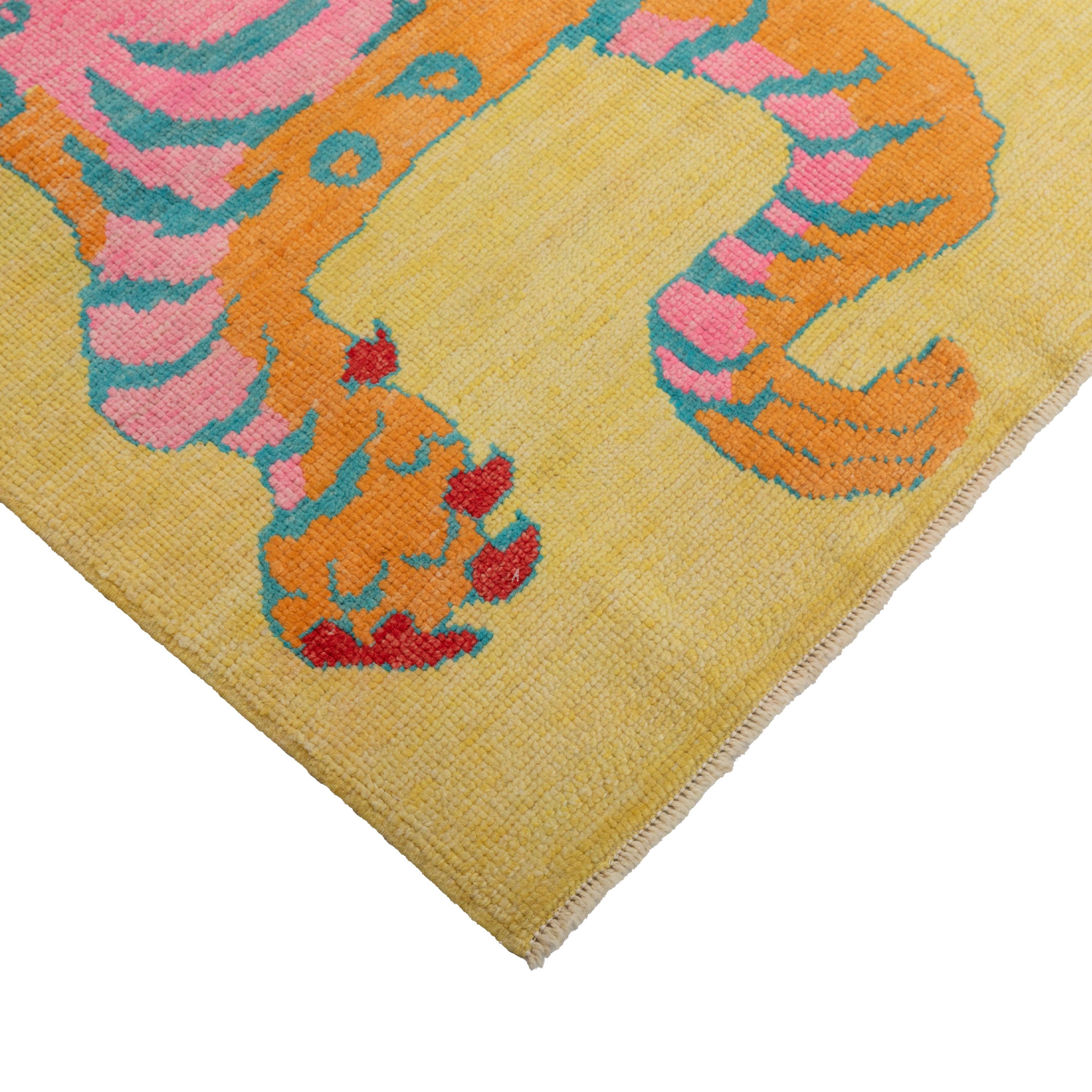 Turkish abc carpet Yellow Contemporary Tiger Wool Rug - 4'1