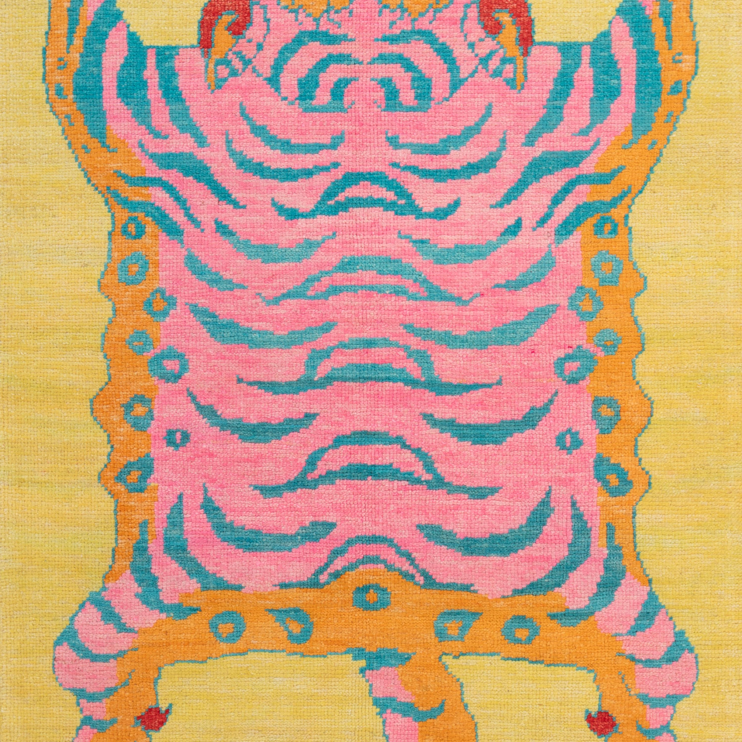 Hand-Knotted abc carpet Yellow Contemporary Tiger Wool Rug - 4'1