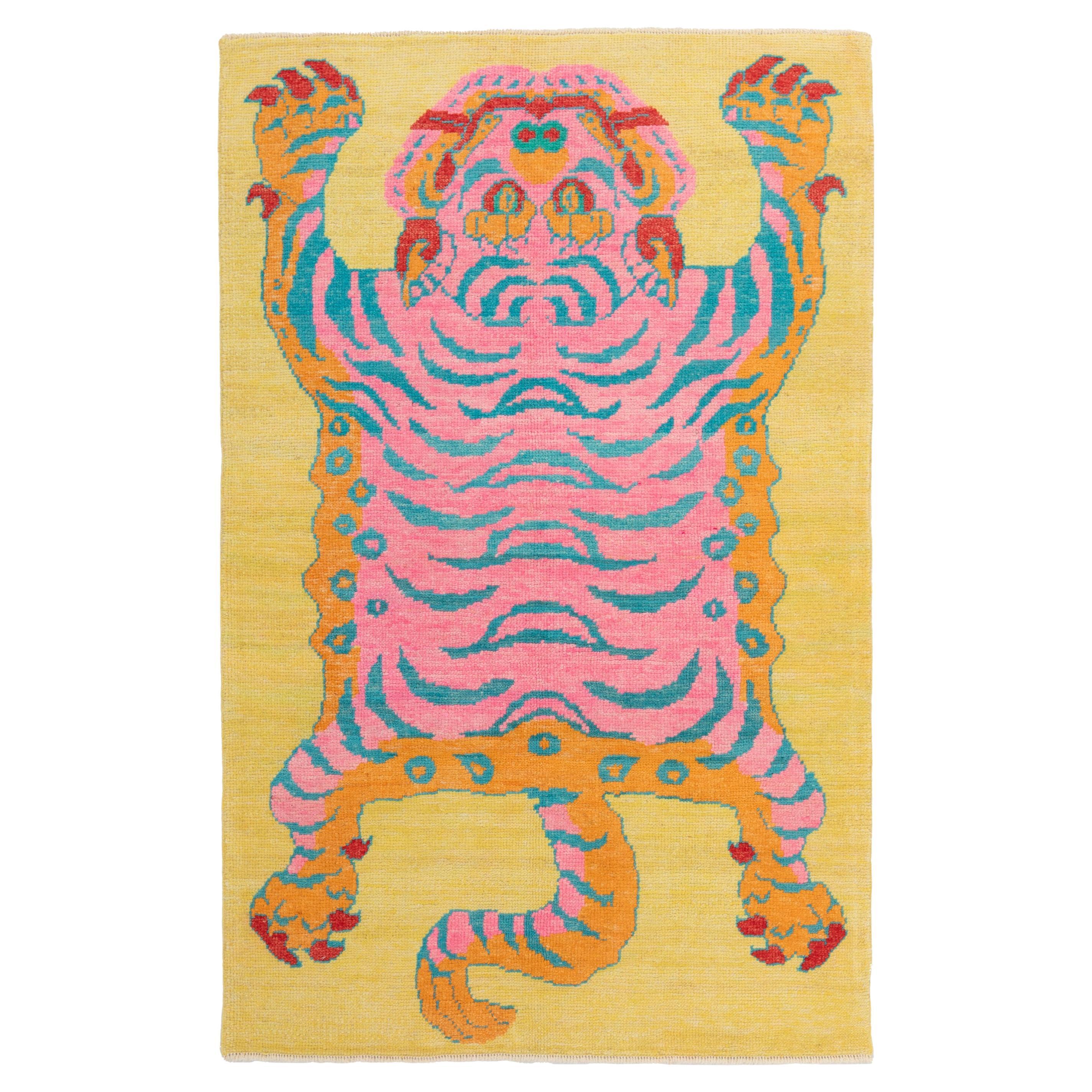abc carpet Yellow Contemporary Tiger Wool Rug - 4'1" x 6'4" For Sale