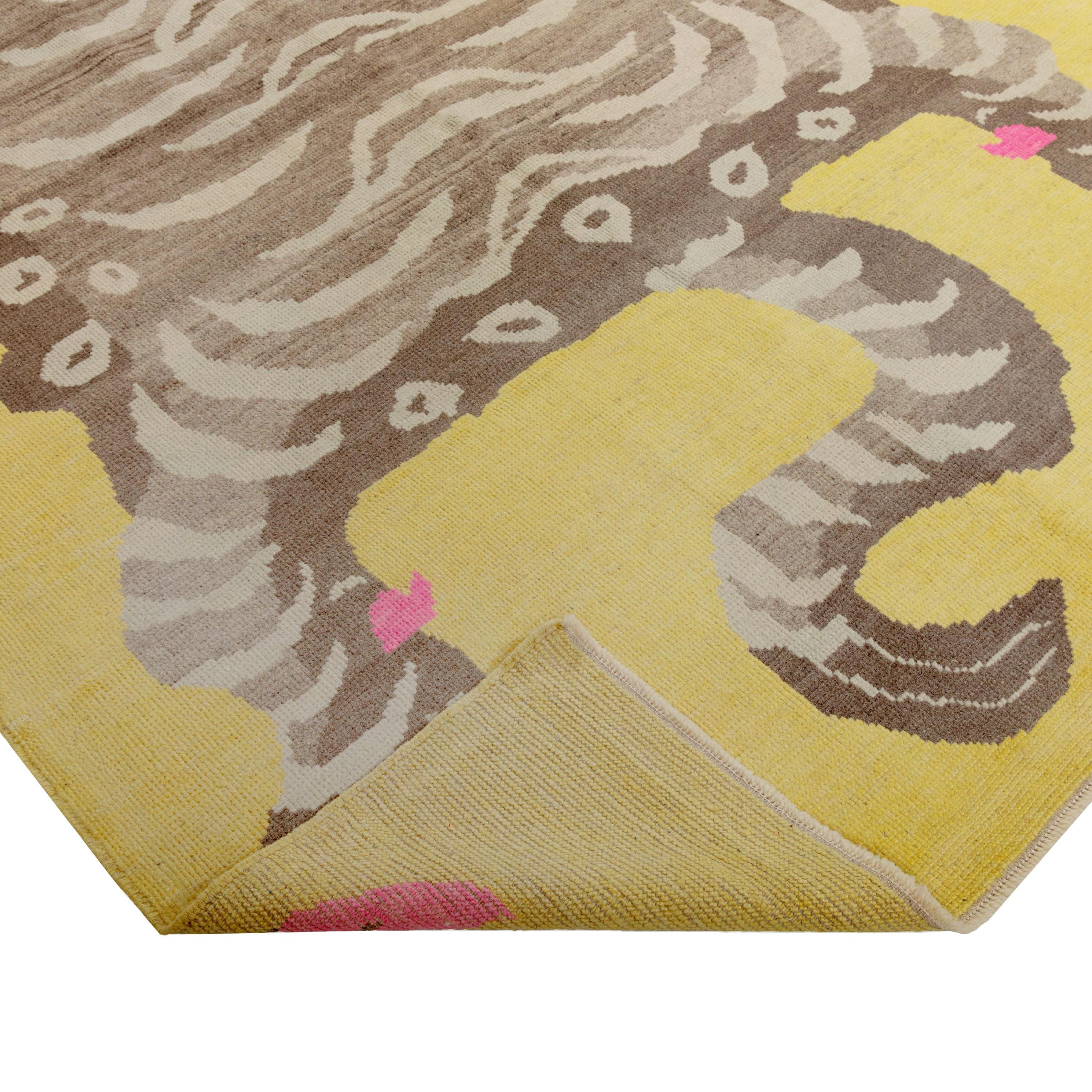 Moderne abc carpet Tapis en laine tigré contemporain jaune - 6'8