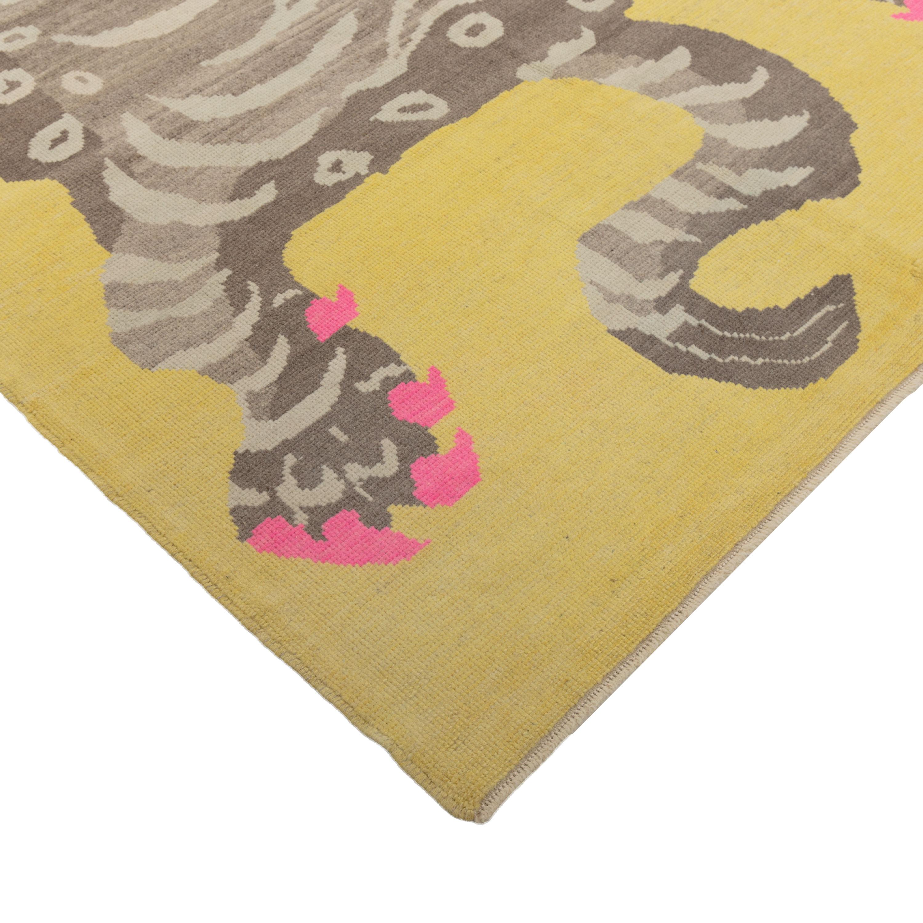 Turc abc carpet Tapis en laine tigré contemporain jaune - 6'8