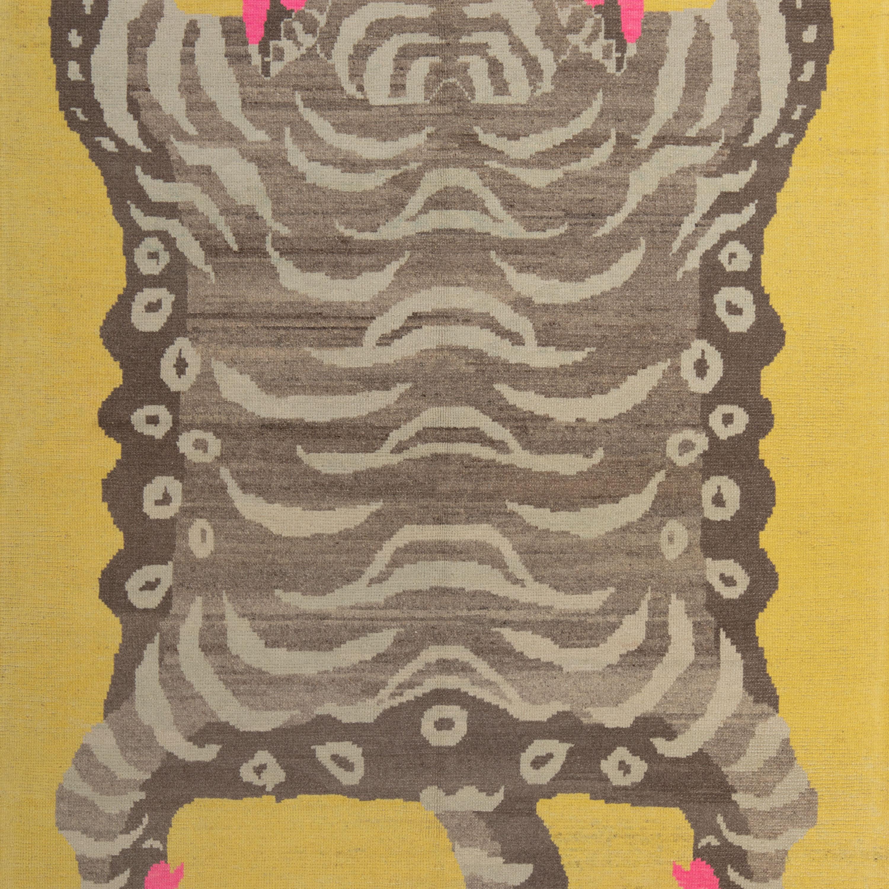 Noué à la main abc carpet Tapis en laine tigré contemporain jaune - 6'8