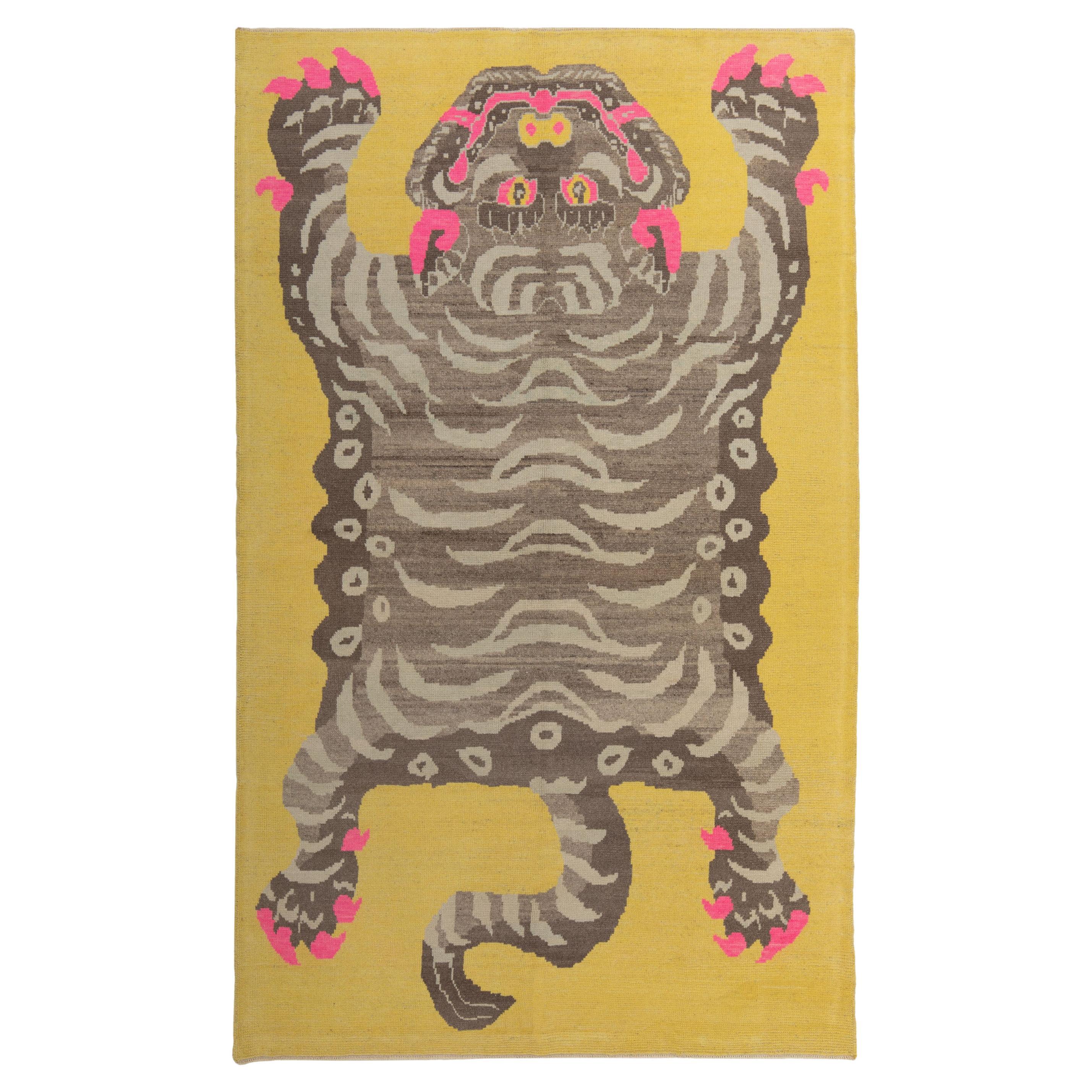 abc carpet Tapis en laine tigré contemporain jaune - 6'8" x 10'6".