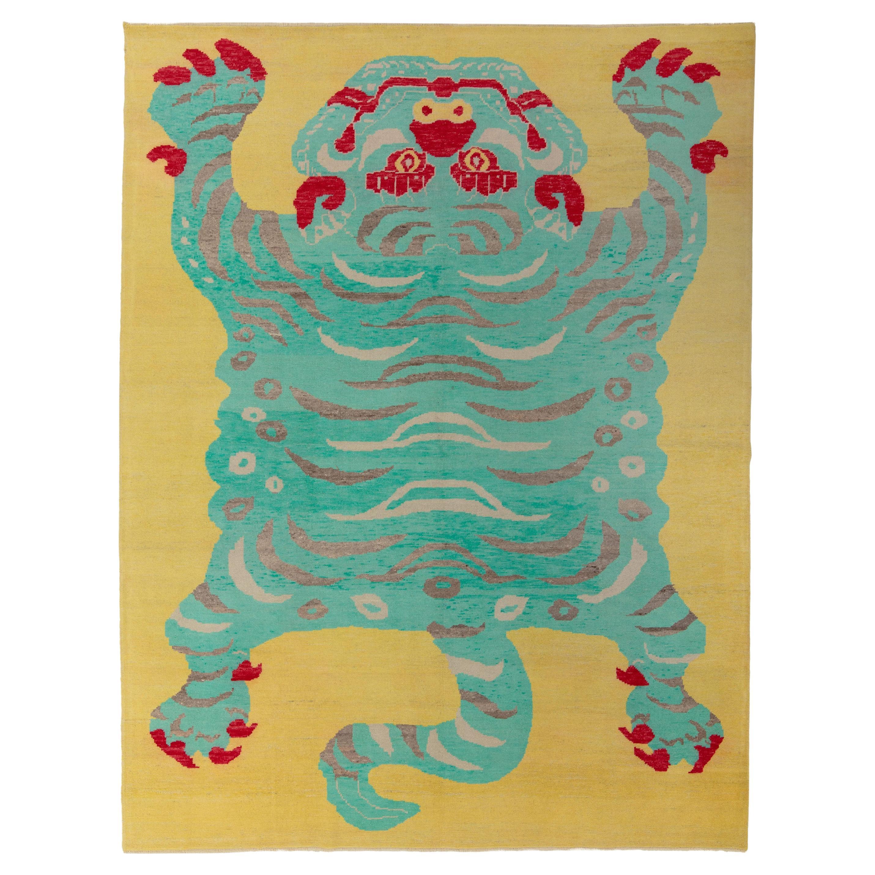 abc carpet Yellow Contemporary Tiger Wool Rug - 9'3" x 12'