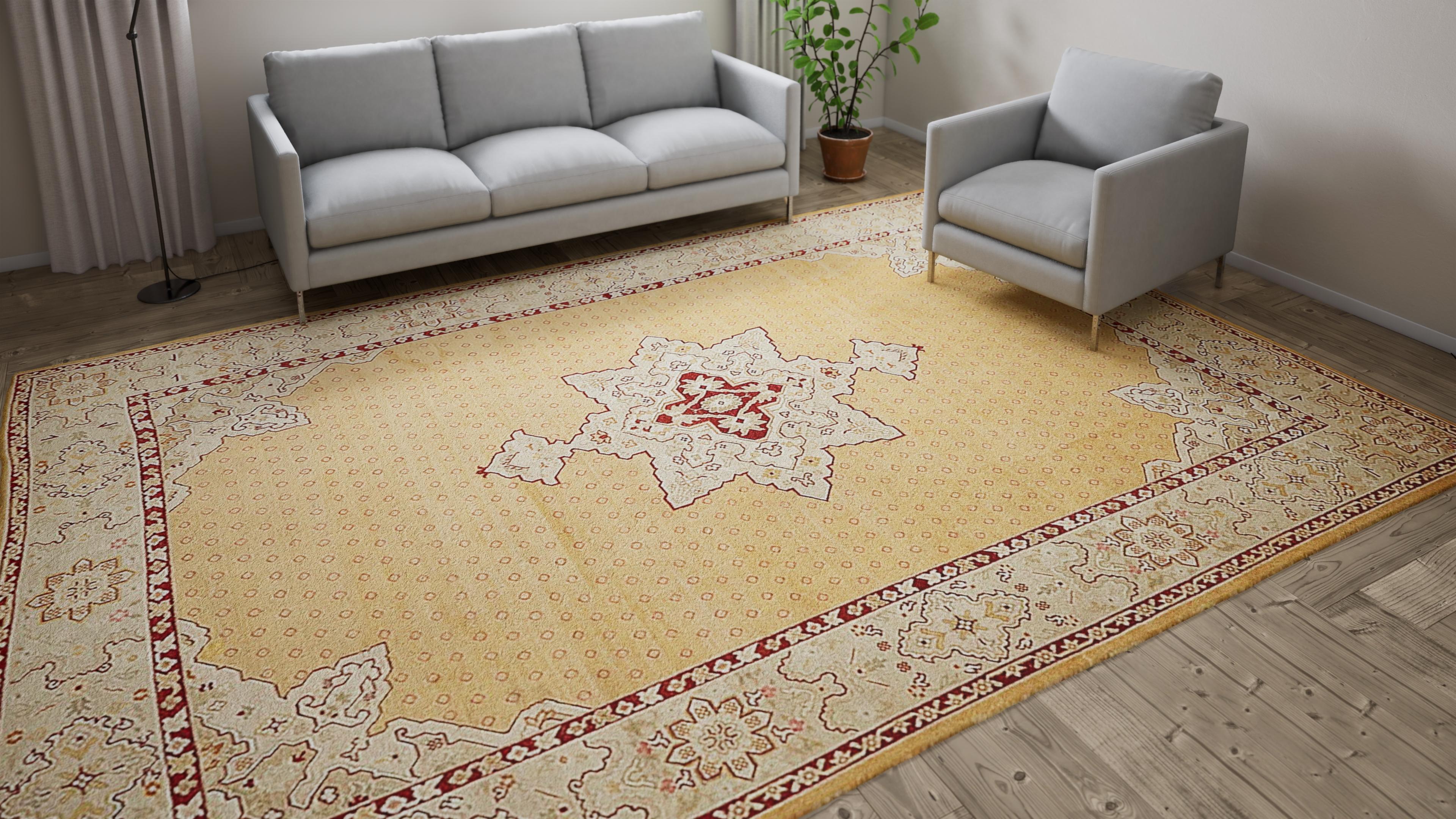 Discover the allure of history with our abc carpet Yellow Vintage Turkish Oushak Wool Rug - 9'9