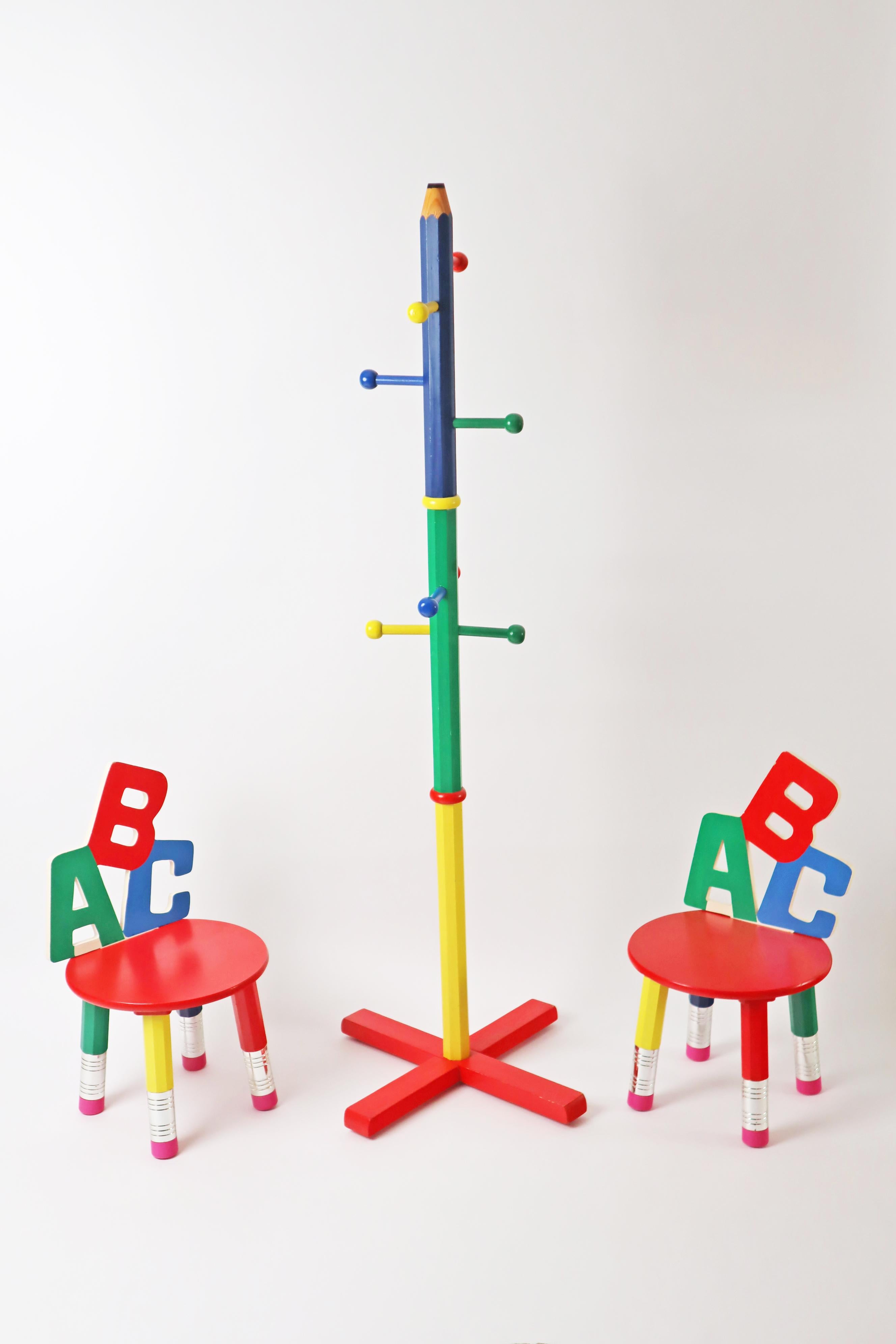 ABC Children's Chairs with Coat Rack Set in the form of Pencils, France 1980s For Sale 3