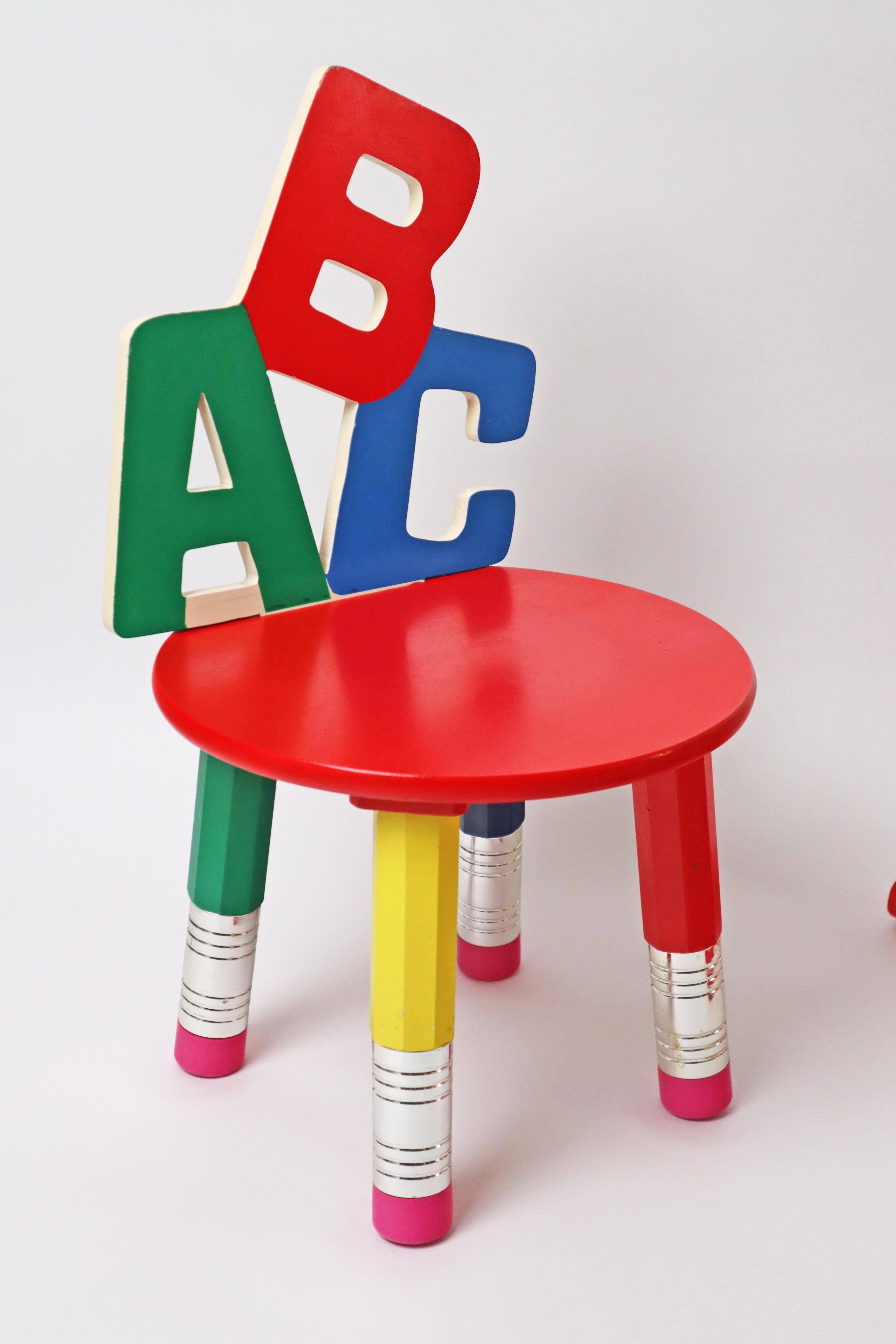 Hand-Crafted ABC Children's Chairs with Coat Rack Set in the form of Pencils, France 1980s For Sale