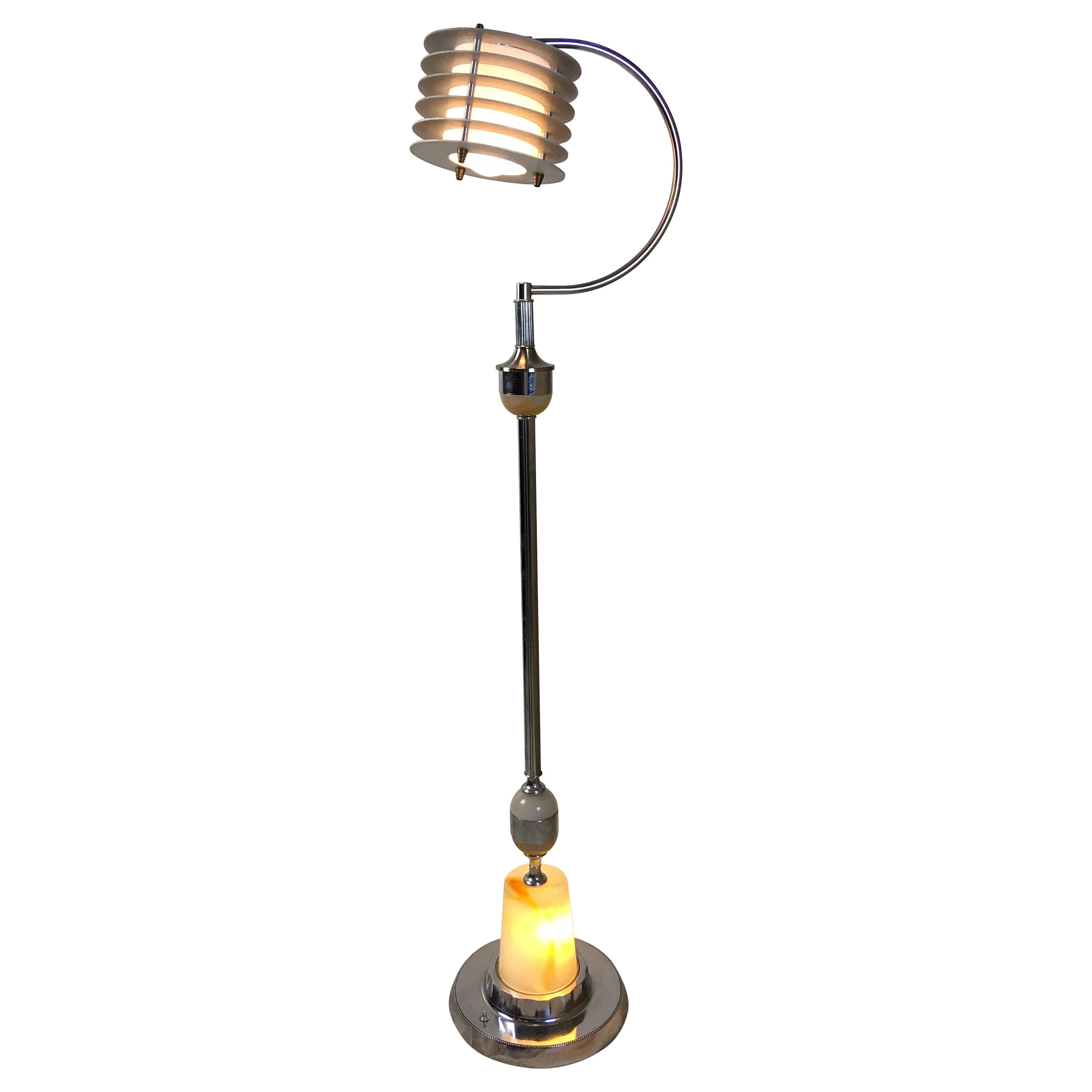 ABCO Art Deco Chrome Floor Lamp with Light Up Base