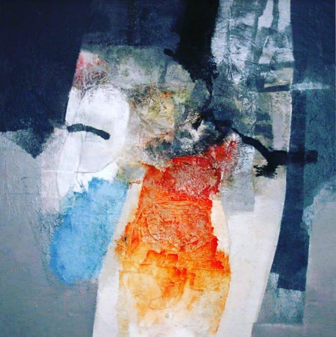 Untitled Abstract Painting by Abdel Aziz Lourhraz, Mixed Media, Oil on Canvas