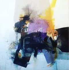 Peinture abstraite sans titre d'Abdel Aziz Lourhraz, techniques mixtes, huile sur toile