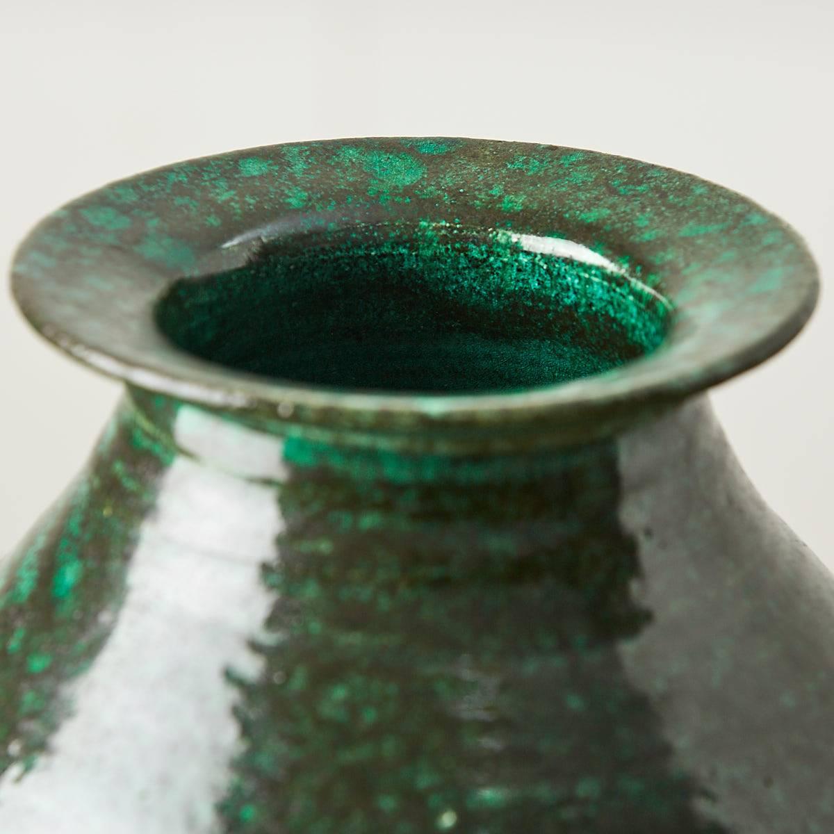 Abdo Nagi studio pot, emerald glaze with lustrous bronze brush strokes.