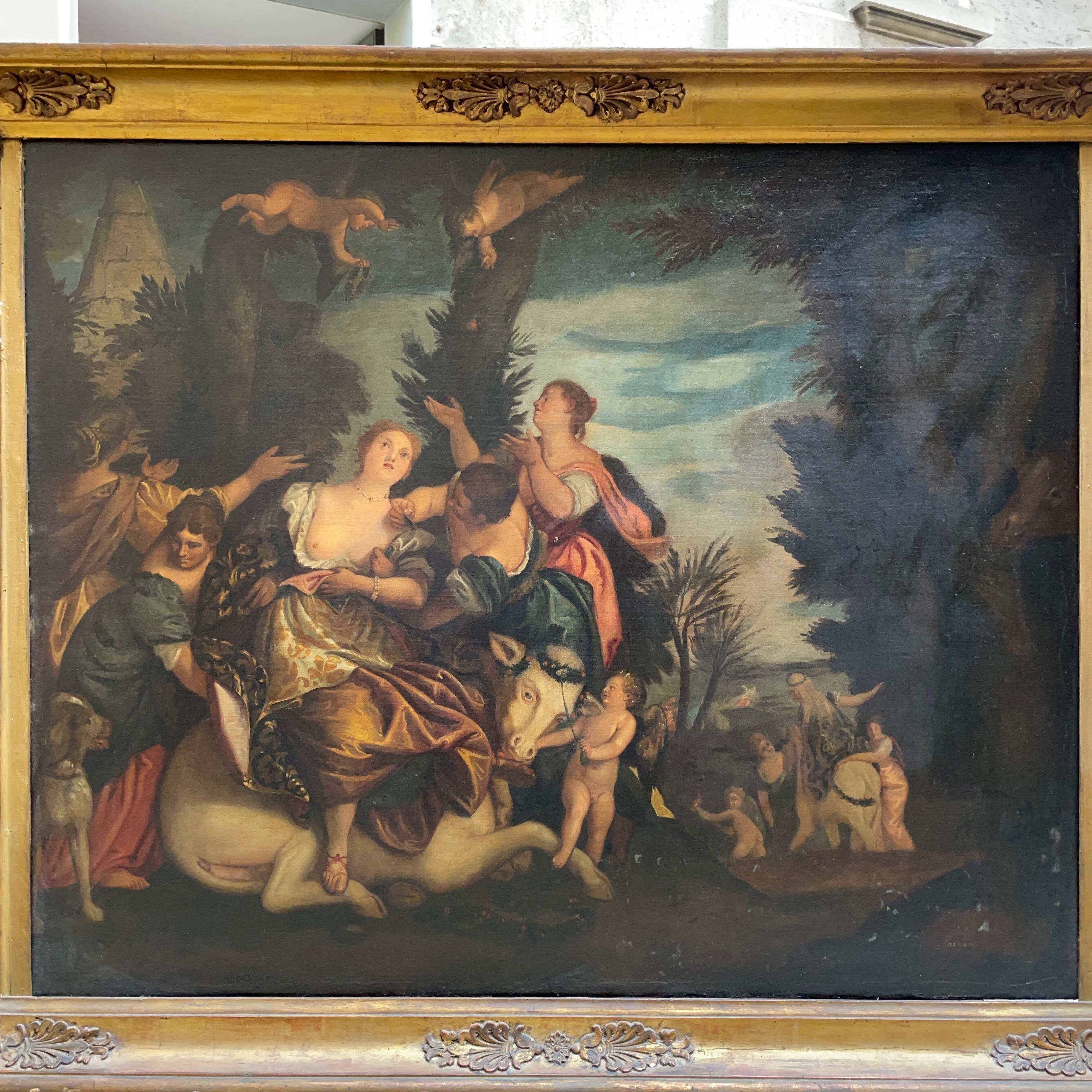 19th Century Italian Large Mythological Painting Abduction of Europa  In Good Condition In Milan, IT