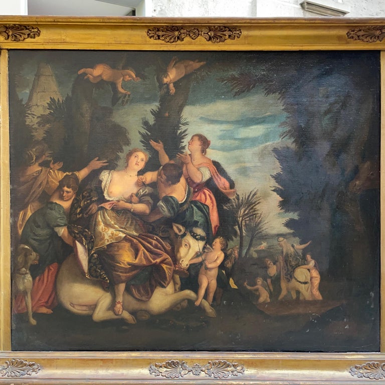 19th Century Italian Large Mythological Painting Abduction of Europa  In Good Condition For Sale In Milan, IT