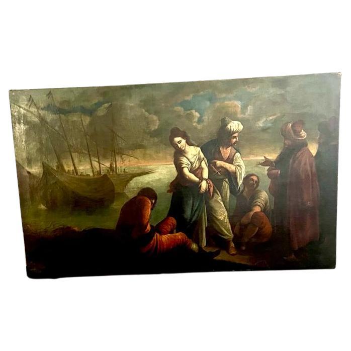“Abduction of Roxelana-future wife of Sultan Suleiman” Oil on Canvas ca 1680 For Sale