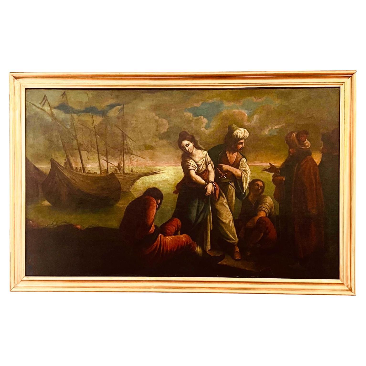 “Abduction of Roxelana-future wife of Sultan Suleiman” Oil on Canvas ca 1680 For Sale