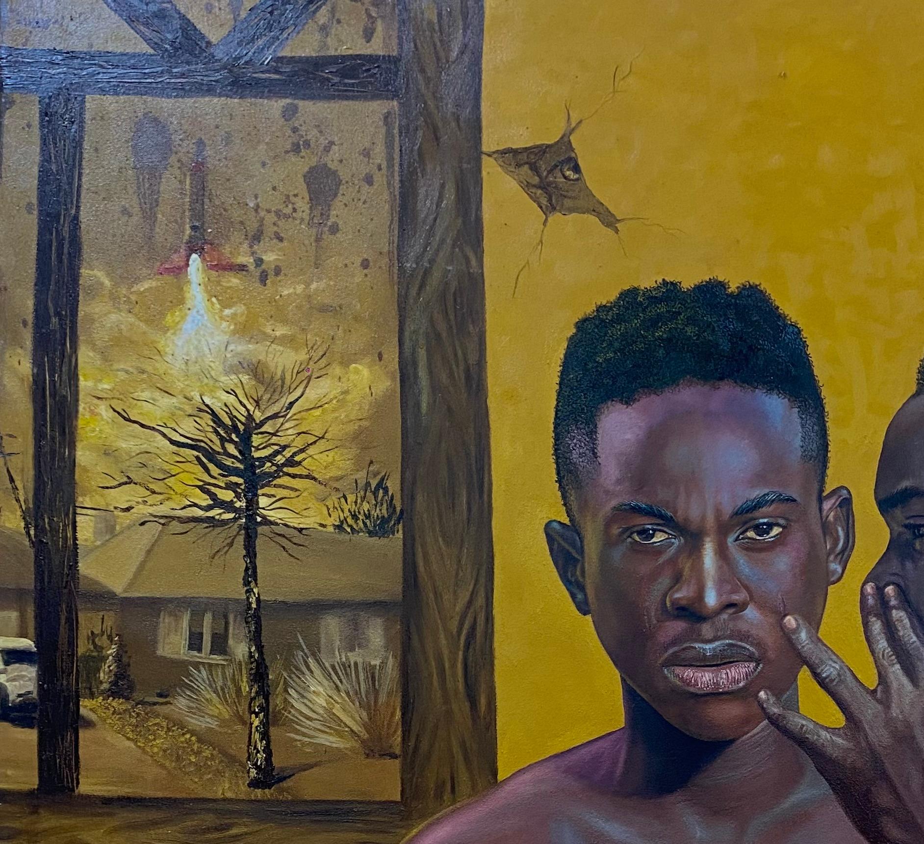 Banuso (Safe Space) - Contemporaneo del XXI secolo, Espressionista, Uomo, Tonalità della terra - Painting di Abdulateef Salaudeen