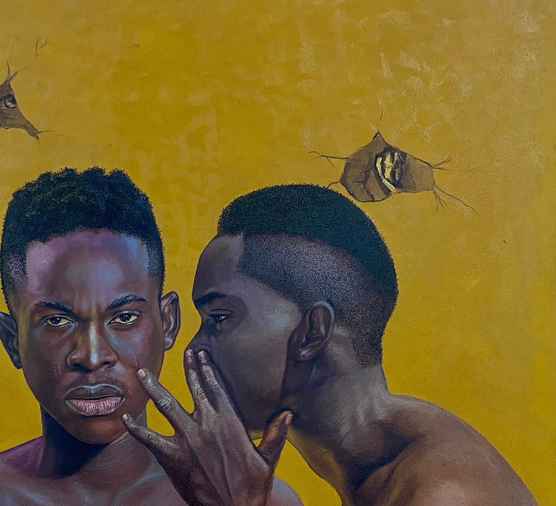 Banuso (Safe Space) - Contemporaneo del XXI secolo, Espressionista, Uomo, Tonalità della terra - Figurative Painting Marrone di Abdulateef Salaudeen