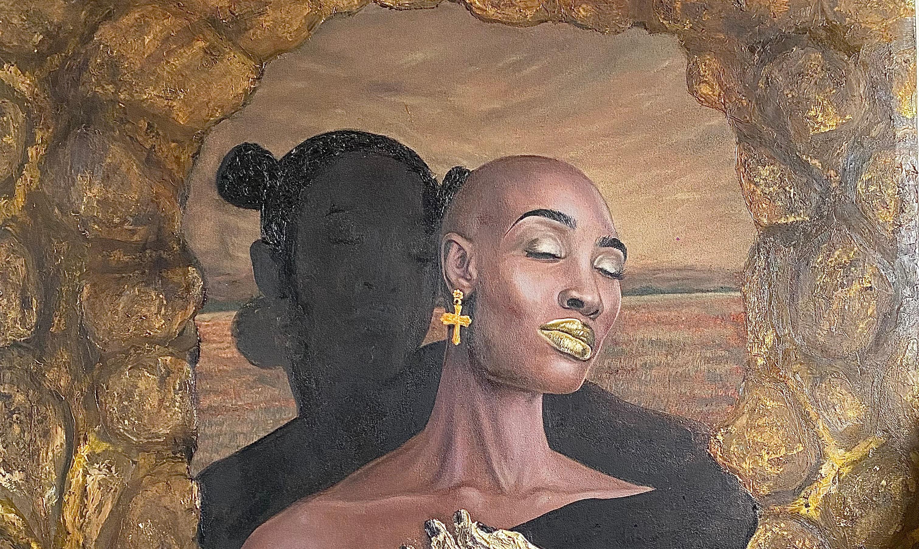 Holding Shadows - 21st Century, Contemporary, Figurative, Portrait, Modern Women - Painting by Abdulateef Salaudeen