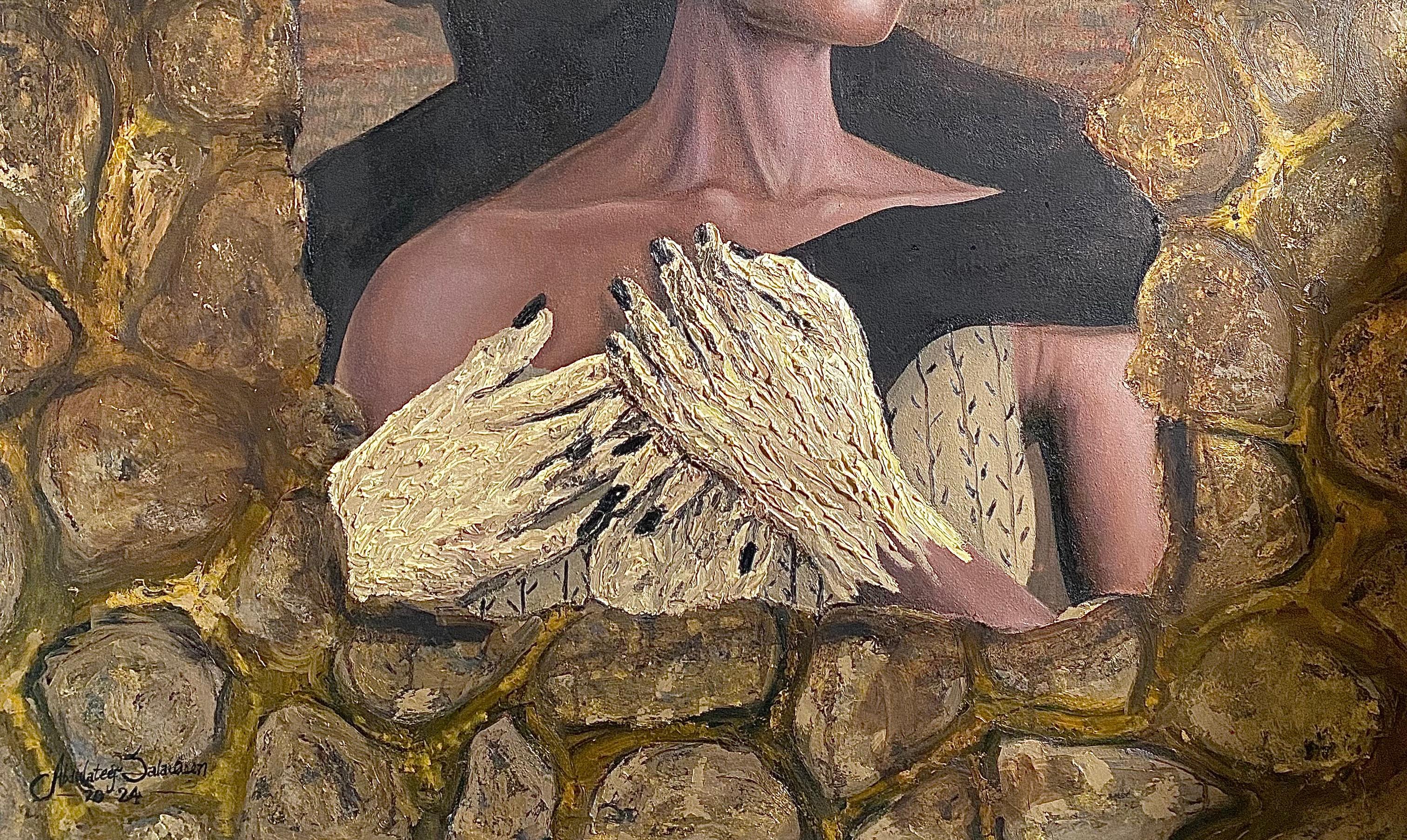 Holding Shadows - 21st Century, Contemporary, Figurative, Portrait, Modern Women - Brown Figurative Painting by Abdulateef Salaudeen