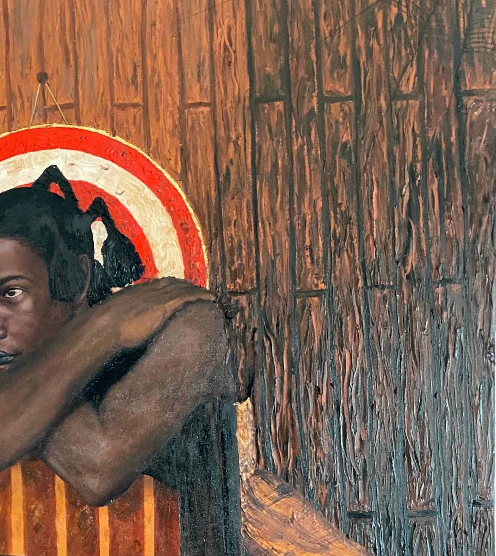 How Did We Get Here? - 21st Century, Contemporary, Figurative, Portrait, Modern - Gold Nude Painting by Abdulateef Salaudeen