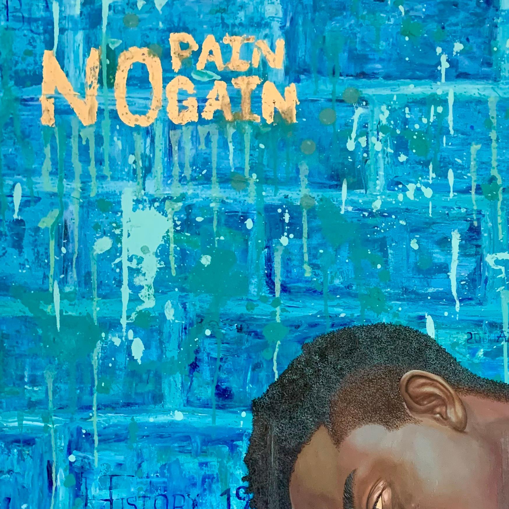 Come vola il tempo - Contemporaneo del XXI secolo, Espressionista figurativo, Uomo, Blu - Painting di Abdulateef Salaudeen