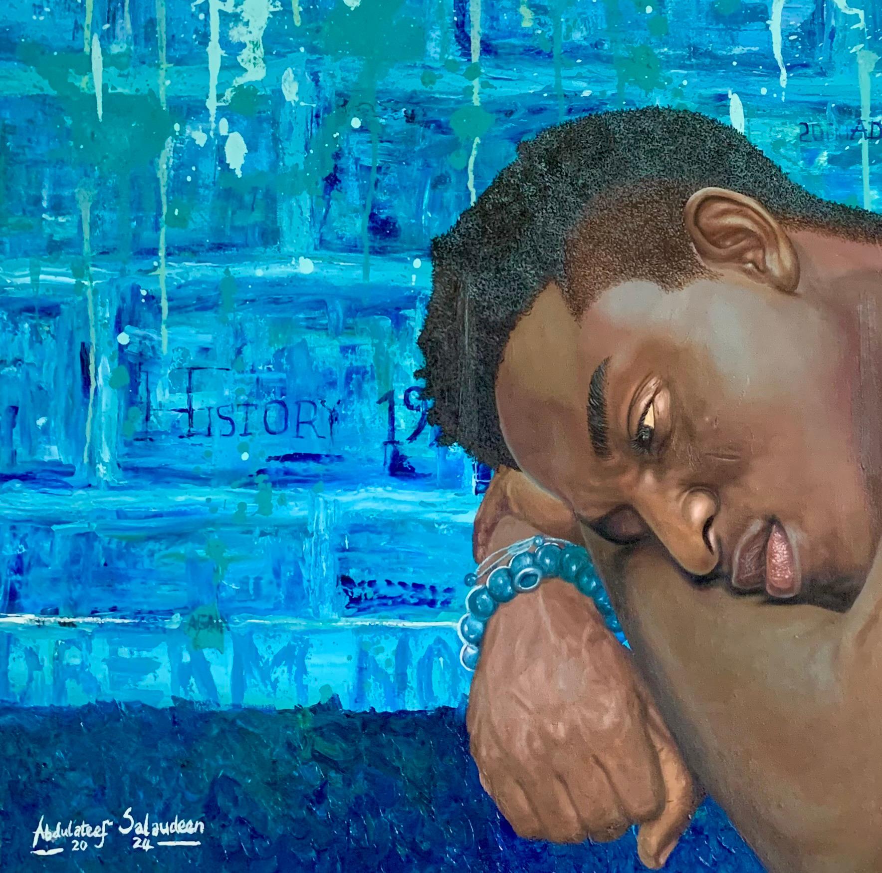 Come vola il tempo - Contemporaneo del XXI secolo, Espressionista figurativo, Uomo, Blu 1