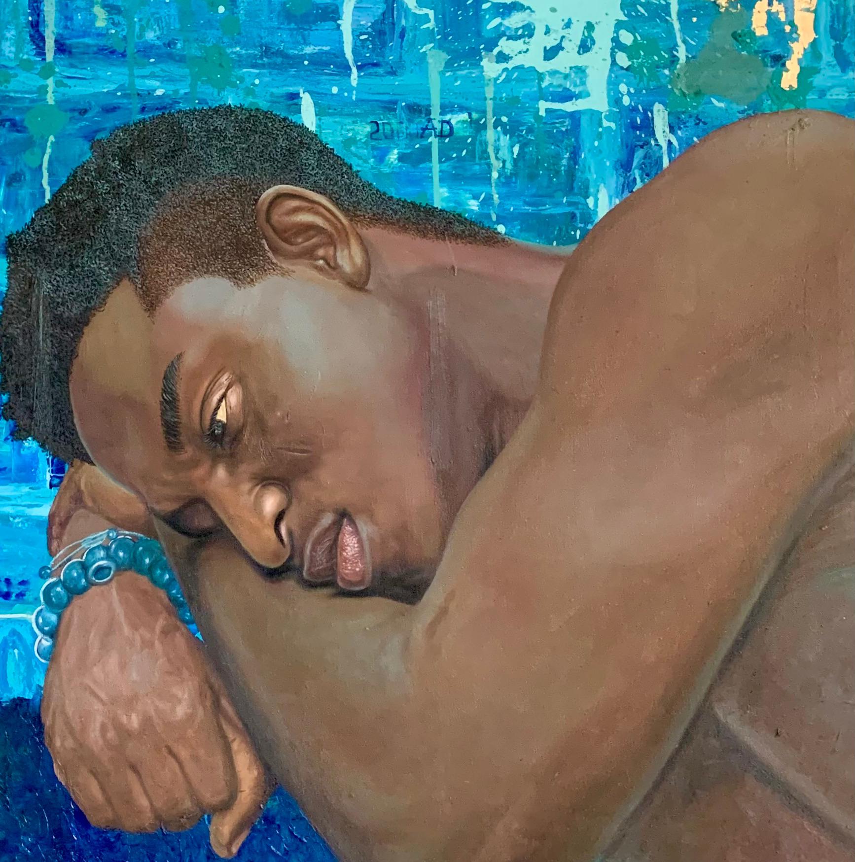 Come vola il tempo - Contemporaneo del XXI secolo, Espressionista figurativo, Uomo, Blu 2