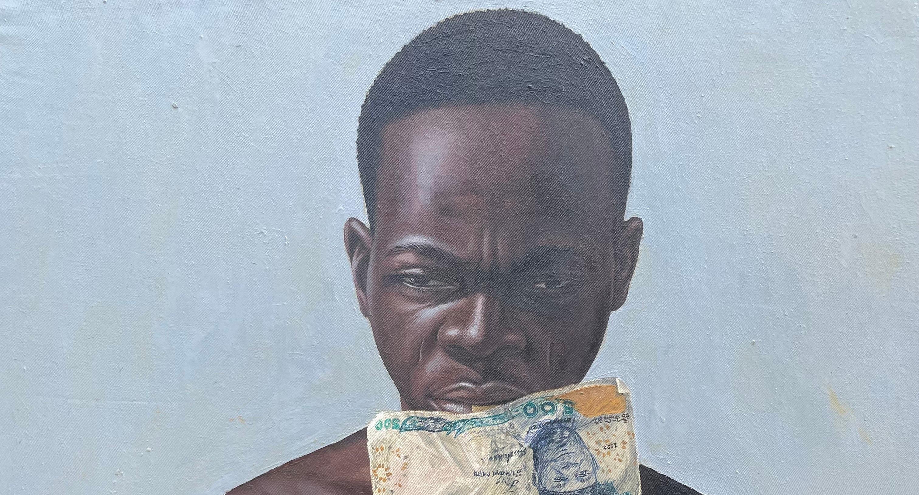 Lost of Value - 21st Century, Figurative Portrait, African Currency, Modern - Painting by Abdulateef Salaudeen