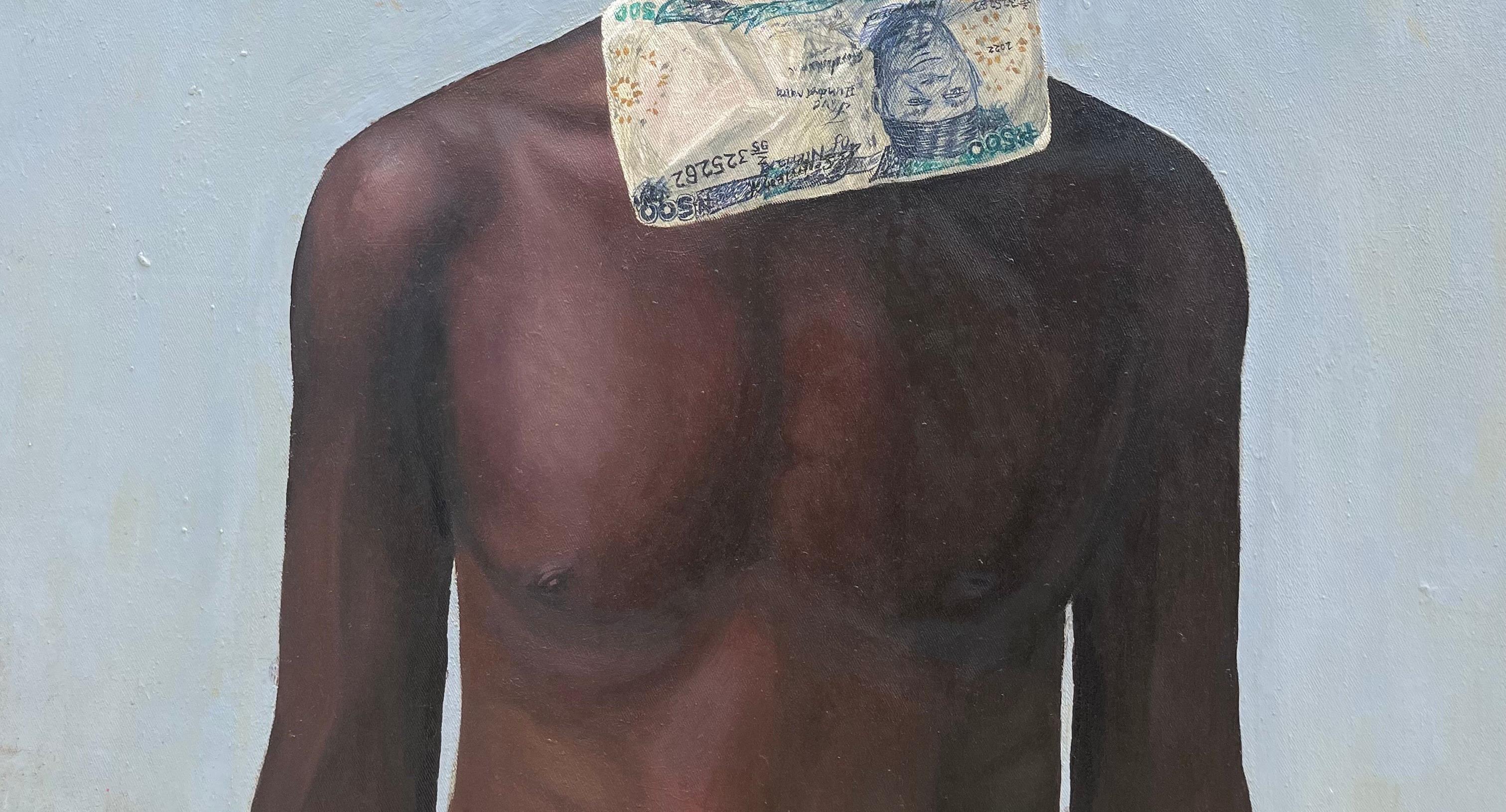Lost of Value - 21st Century, Figurative Portrait, African Currency, Modern - Contemporary Painting by Abdulateef Salaudeen