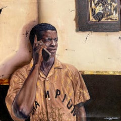 Telefongespräch - 21. Jahrhundert Contemporary, Expressionist, Männer, Erdtöne