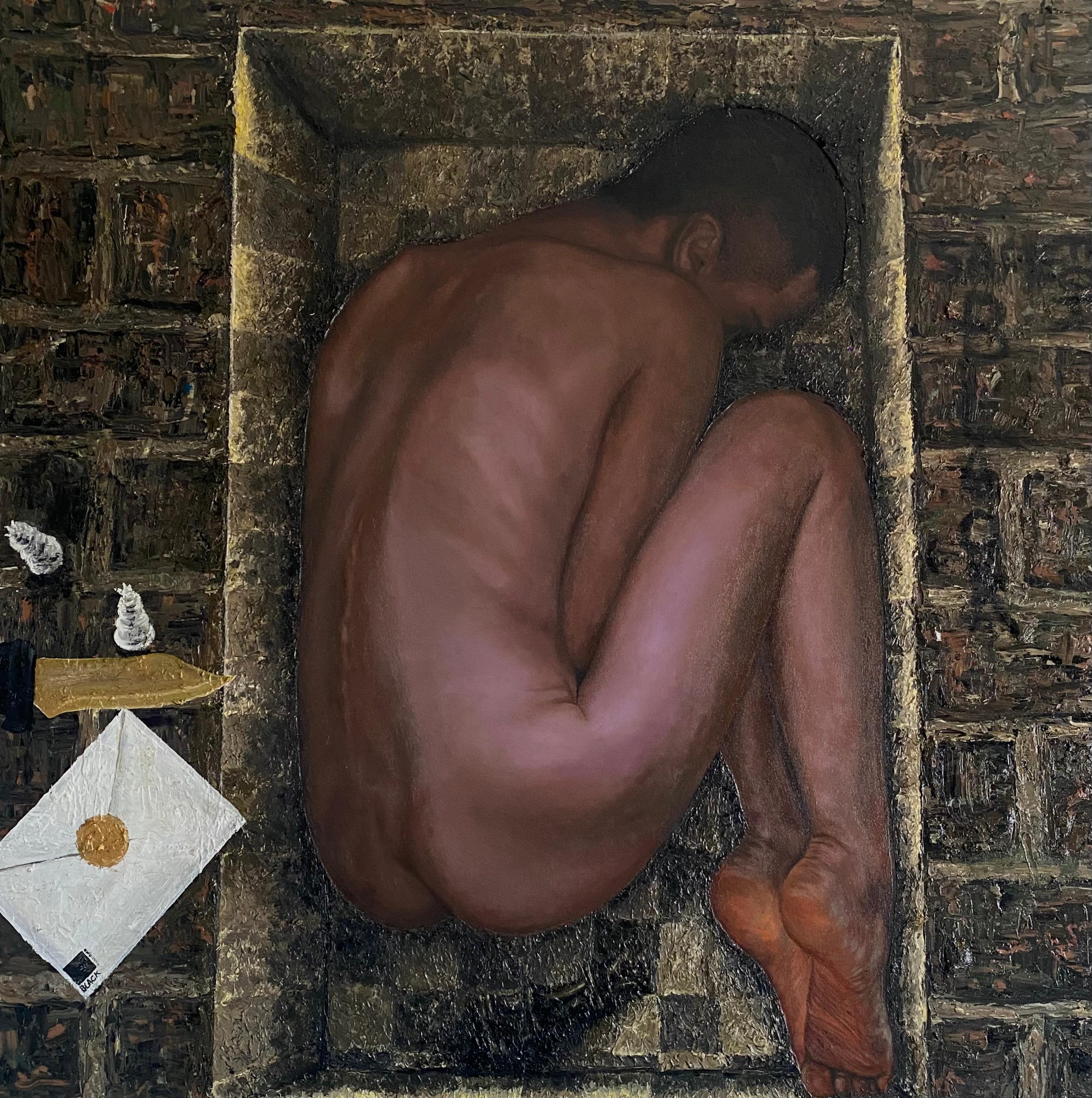 Nude Painting de Abdulateef Salaudeen - Strand In Story (Donde encajo) - Siglo XXI Contemporáneo, Figurativo, Hombres