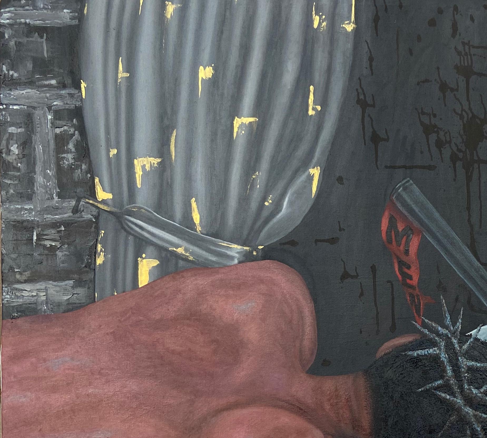 Things Fall Apart 2 (Men Don't Cry) - 21st Century Contemporary, Figurative - Painting by Abdulateef Salaudeen