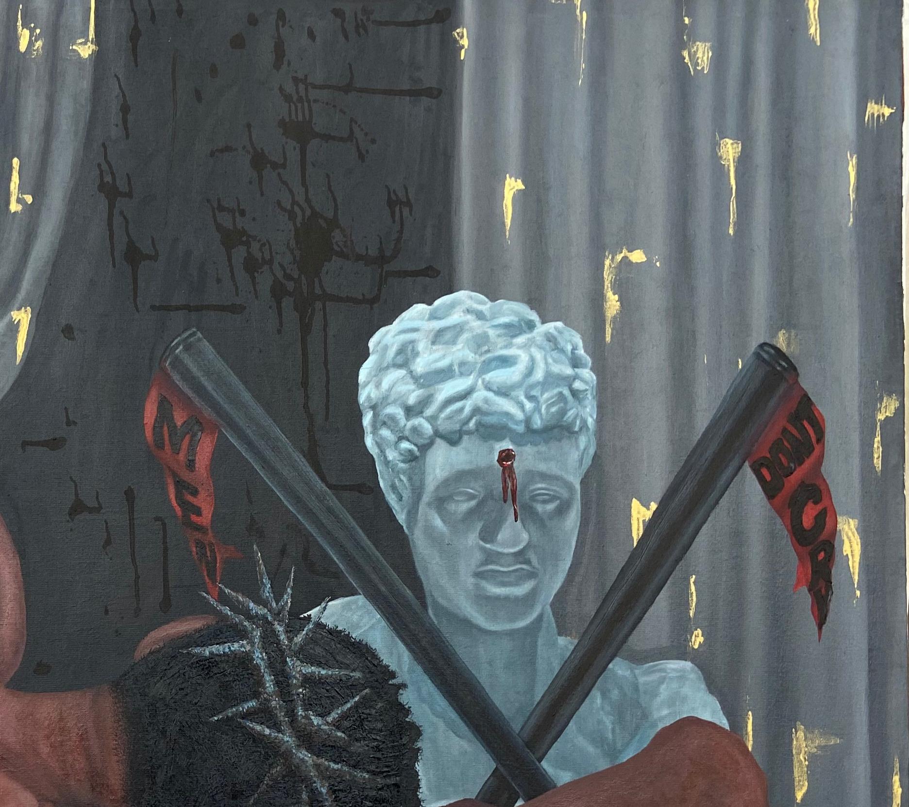 Things Fall Apart 2 (Men Don't Cry) - 21st Century Contemporary, Figurative - Gray Nude Painting by Abdulateef Salaudeen