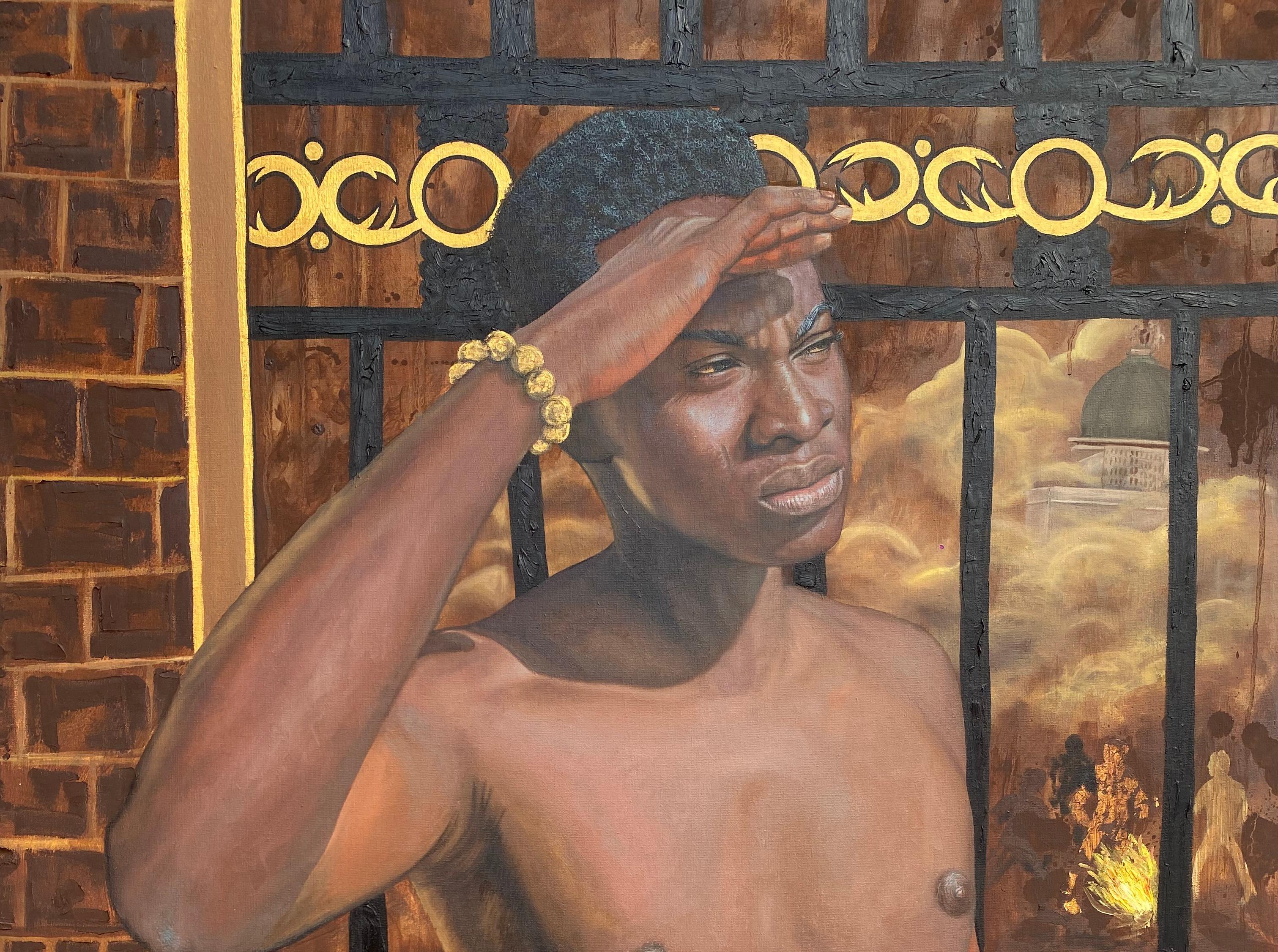 ¿Adónde voy ahora? - Siglo XXI Contemporáneo, Figurativo, Hombre, Tono tierra - Painting de Abdulateef Salaudeen