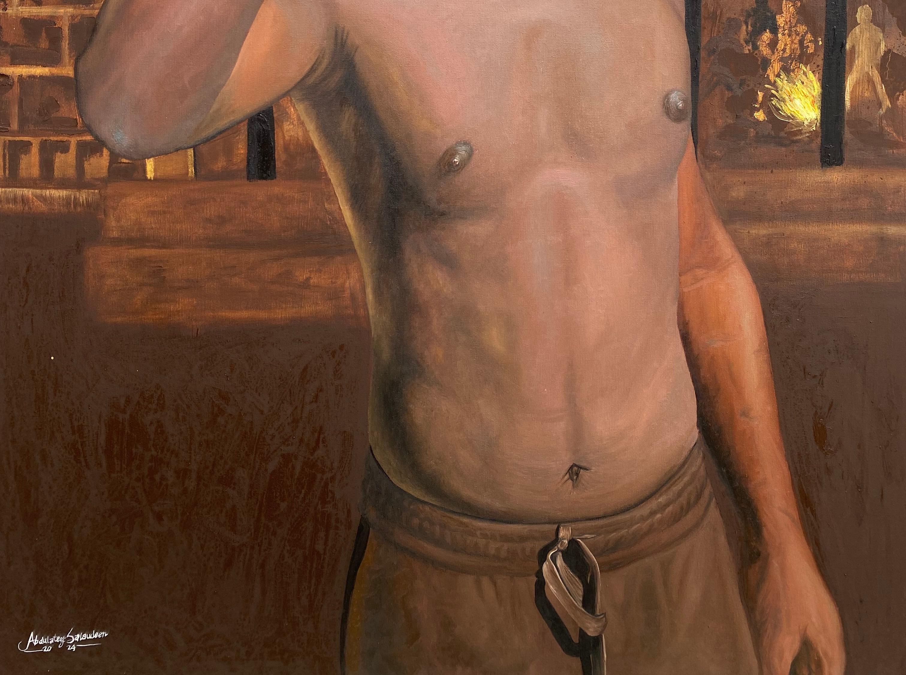 ¿Adónde voy ahora? - Siglo XXI Contemporáneo, Figurativo, Hombre, Tono tierra - Nude Painting Marrón de Abdulateef Salaudeen